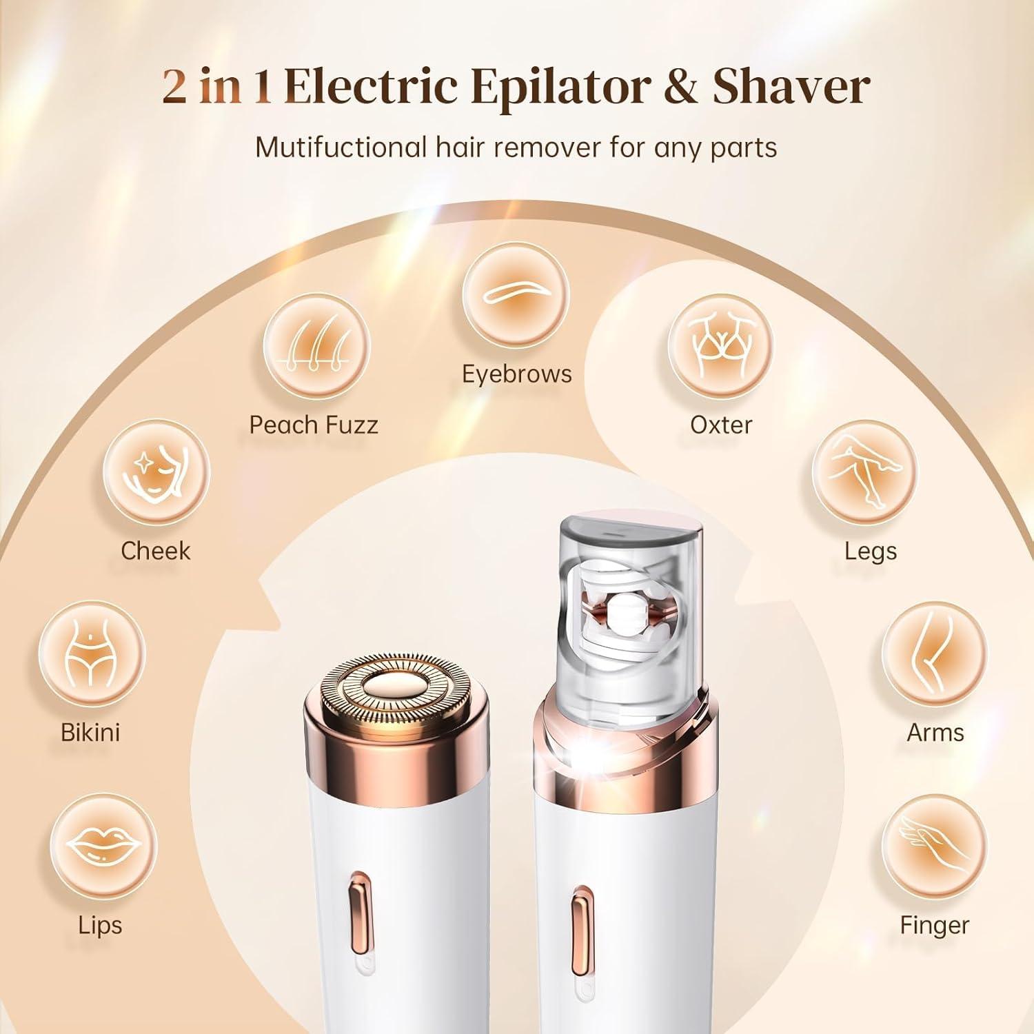 Epilador Facial 2 en 1 Flend para Mujeres con Luz LED