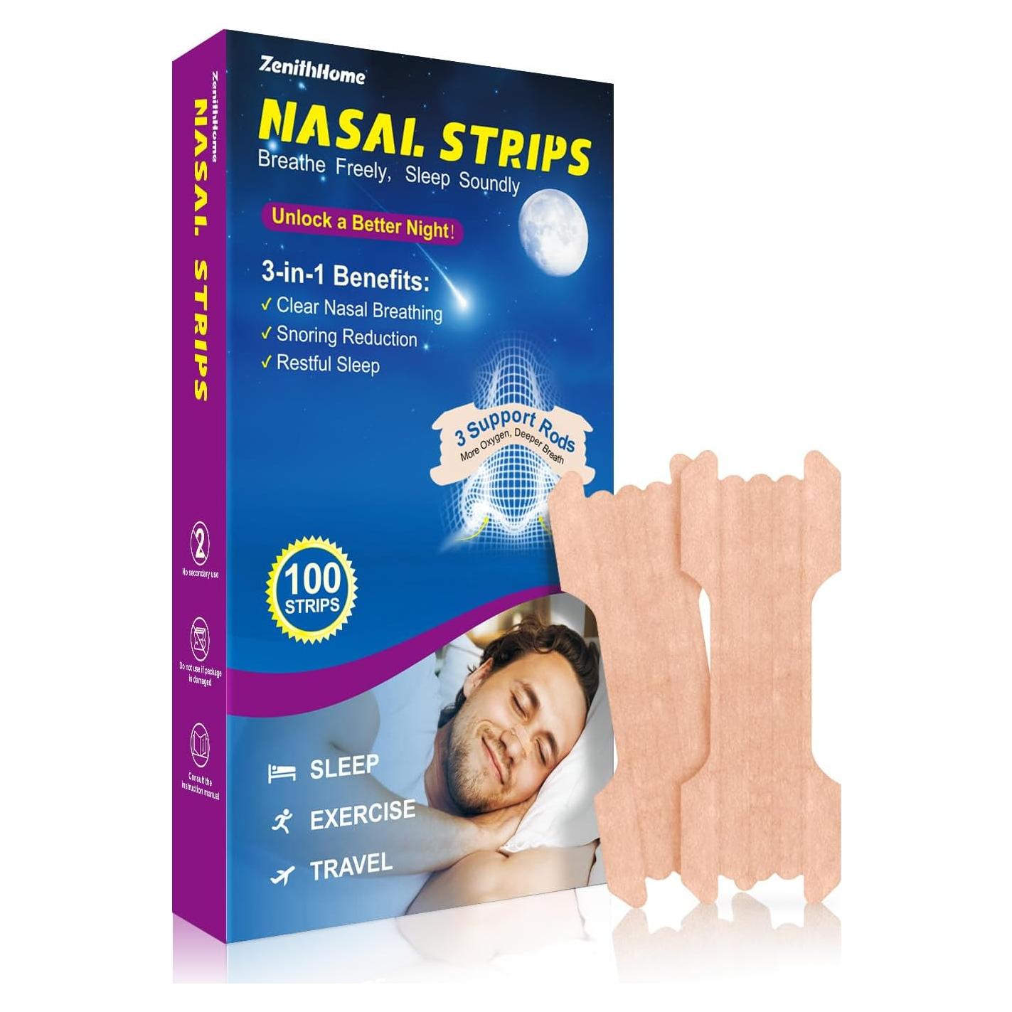 Tiras Nasales ZenithHome para Ronquidos - 100 Unidades