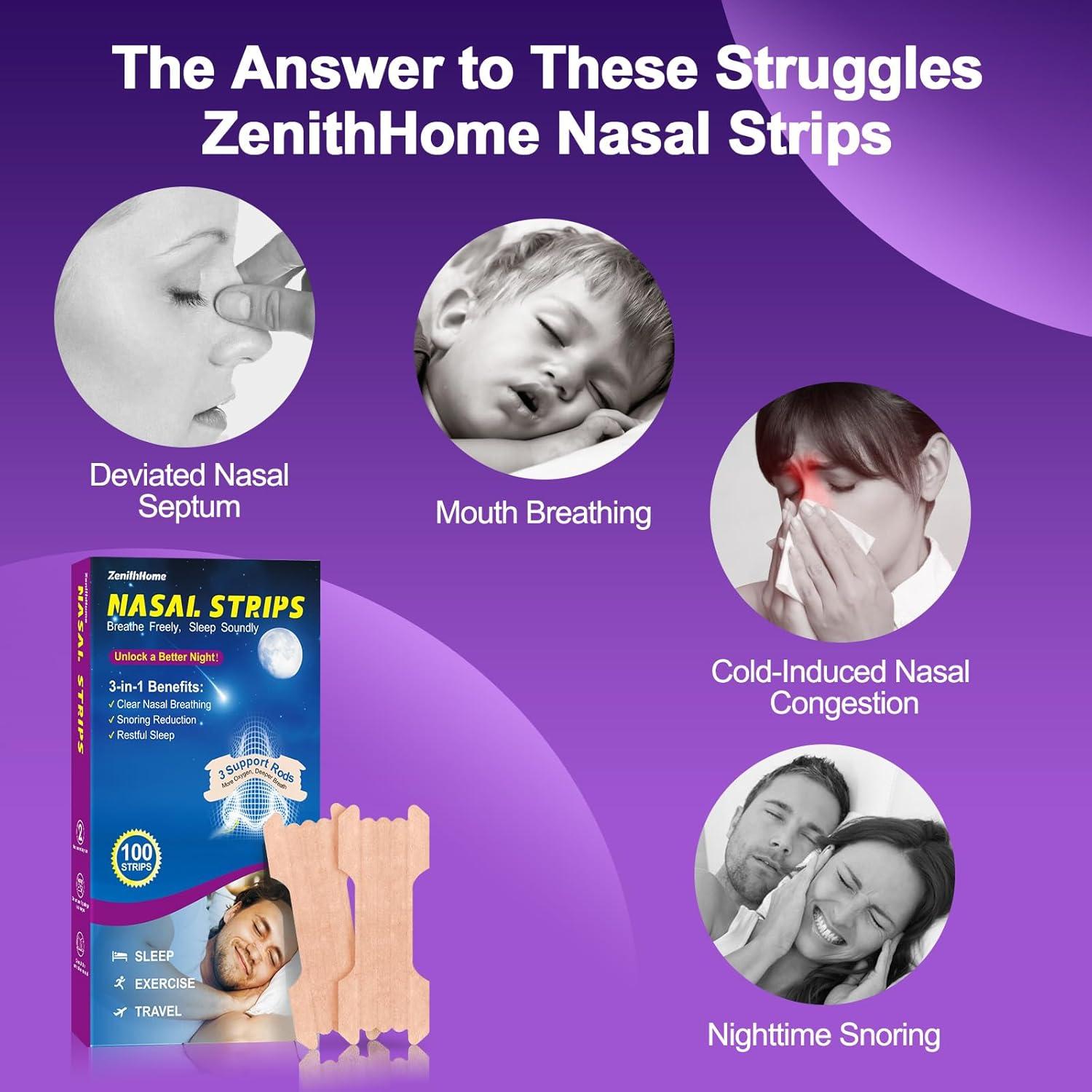Tiras Nasales ZenithHome para Ronquidos - 100 Unidades