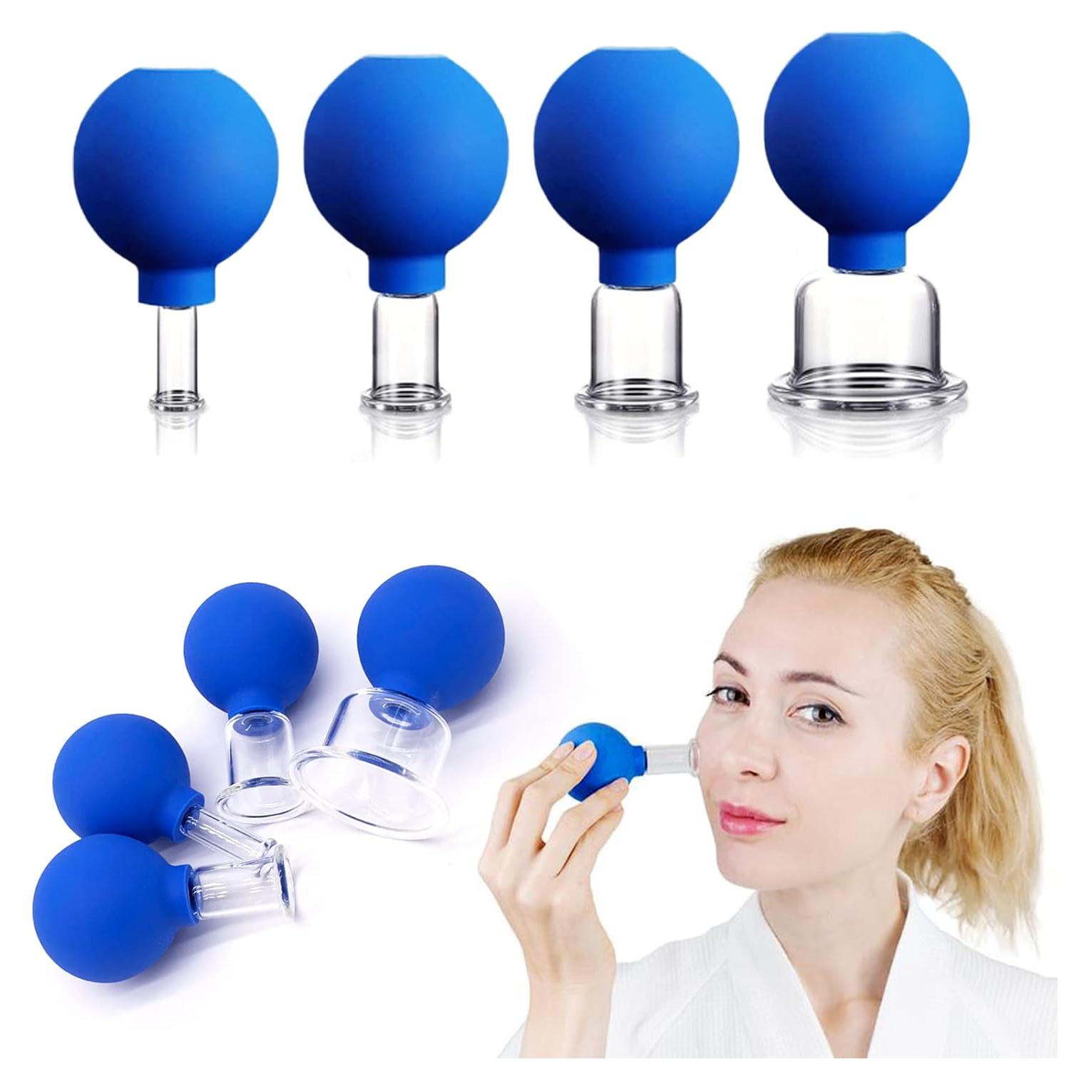 4 PCS Glass Facial Cupping Set | Silicone Vacuum Suction | Cupping Massage Therapy | A Kit for Anti Cellulite, Anti Wrinkle and Instantly Ageless Skin | for Eyes, Face and Body