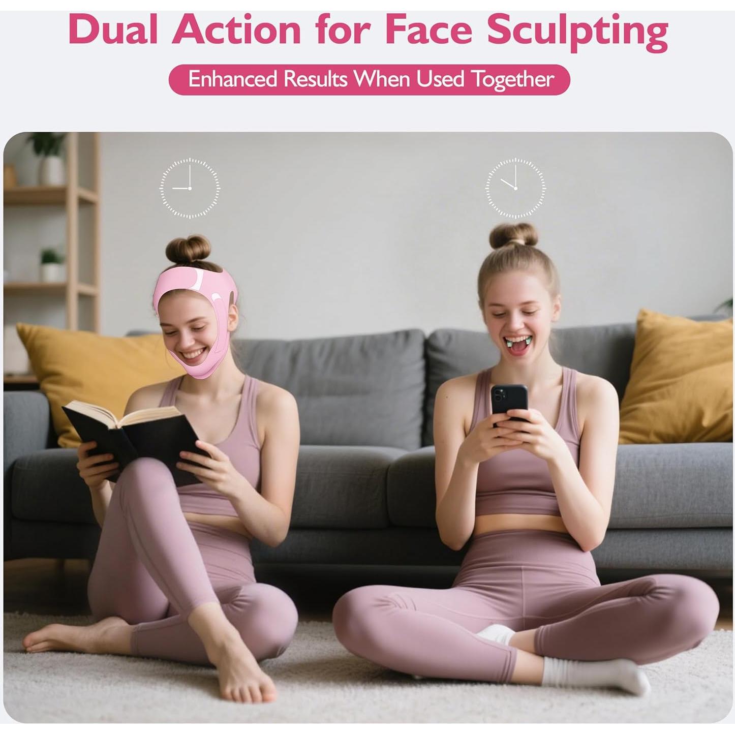 Conjunto Reductor Doble Papada Azrra - Máscara Elevadora V y Ejercitador Mandíbula