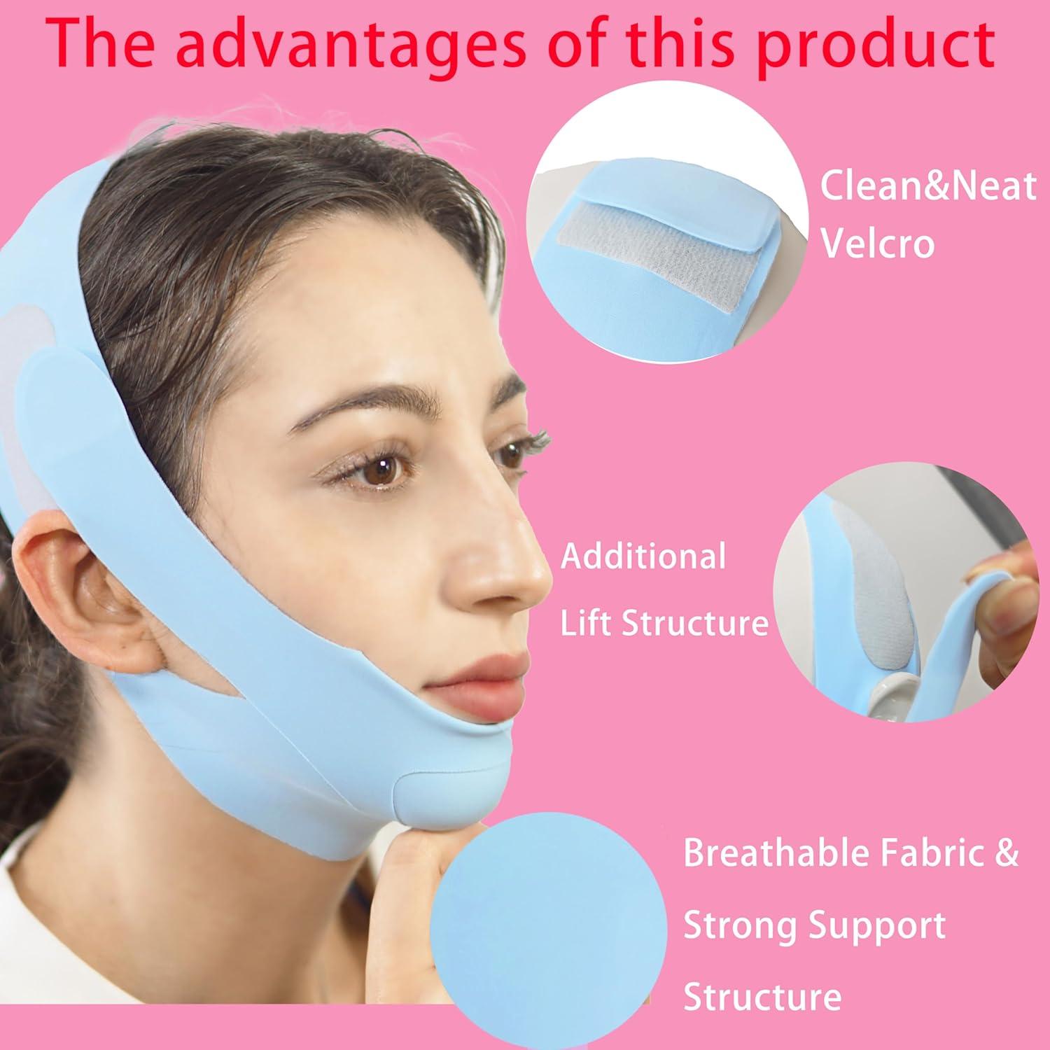 Correa de Elevación Facial ADRUITE en V para Doble Barbilla - Azul