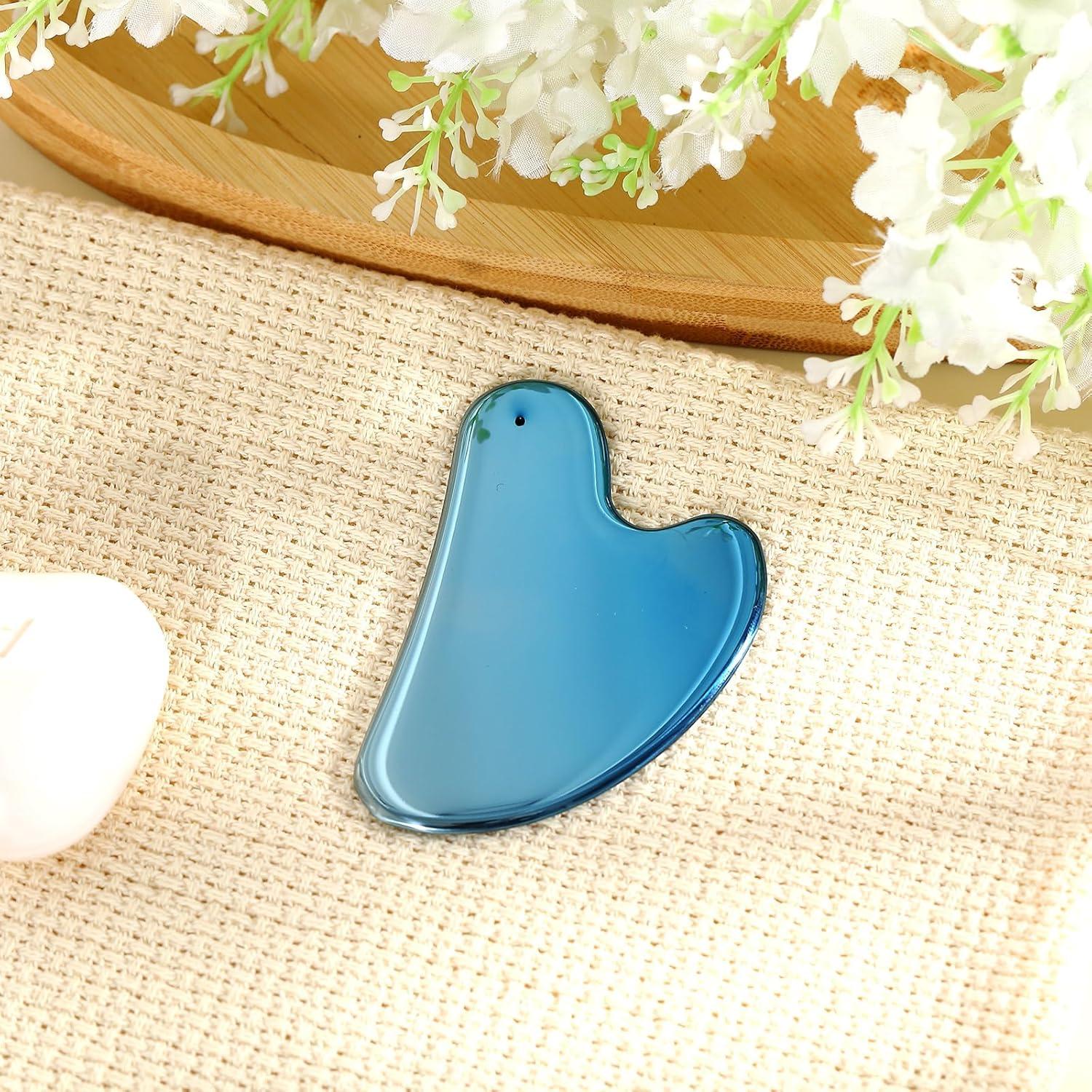 Herramienta Gua Sha Acero Inoxidable Nuanchu Azul 15x10.5cm