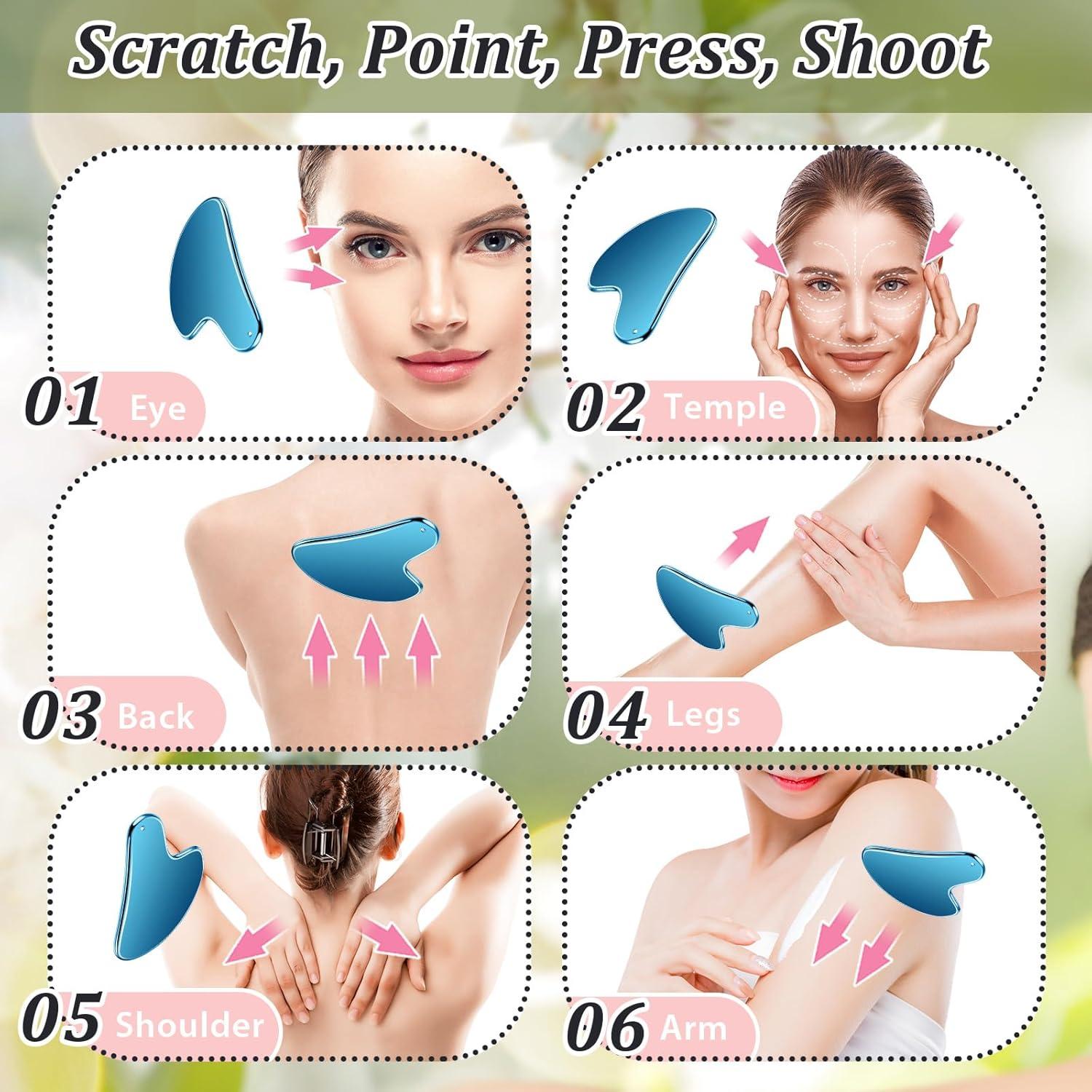 Herramienta Gua Sha Acero Inoxidable Nuanchu Azul 15x10.5cm