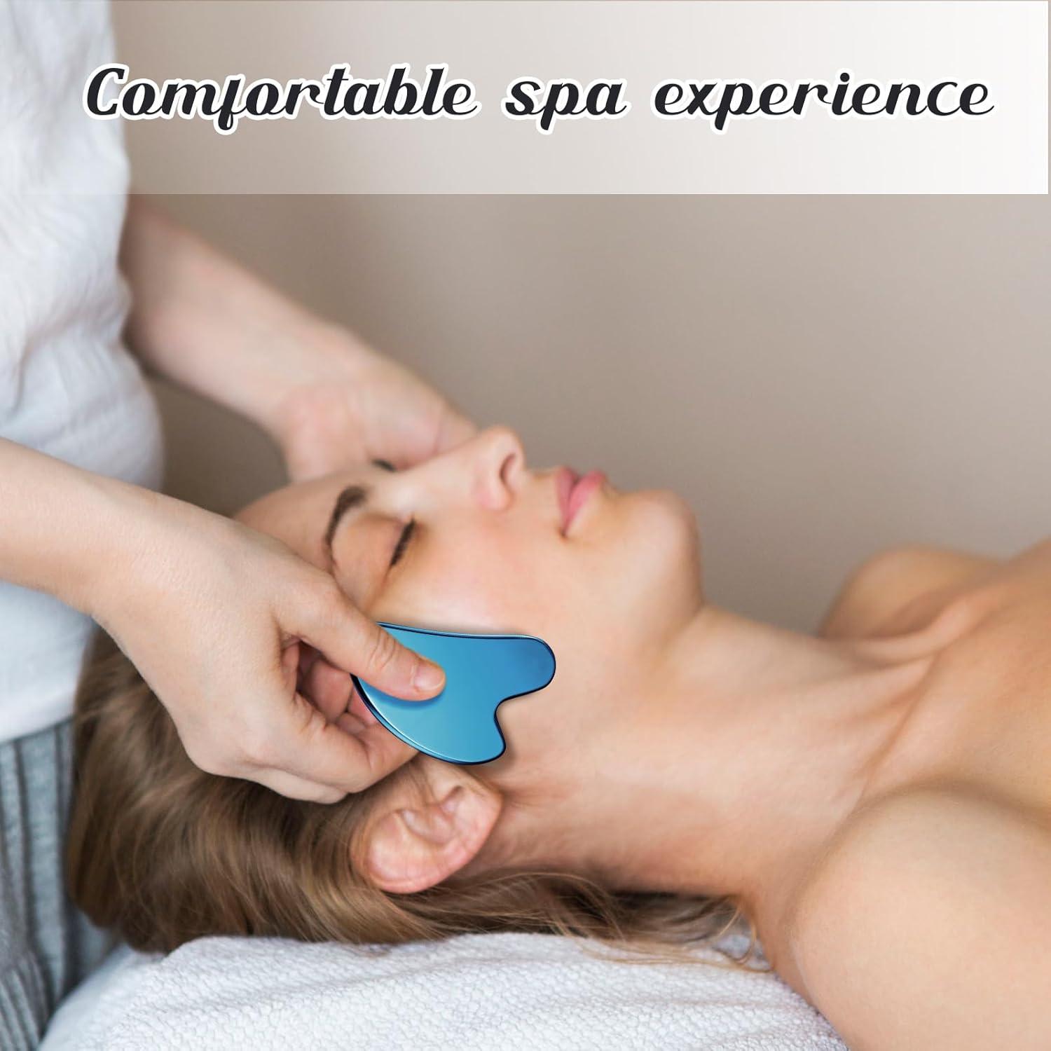 Herramienta Gua Sha Acero Inoxidable Nuanchu Azul 15x10.5cm