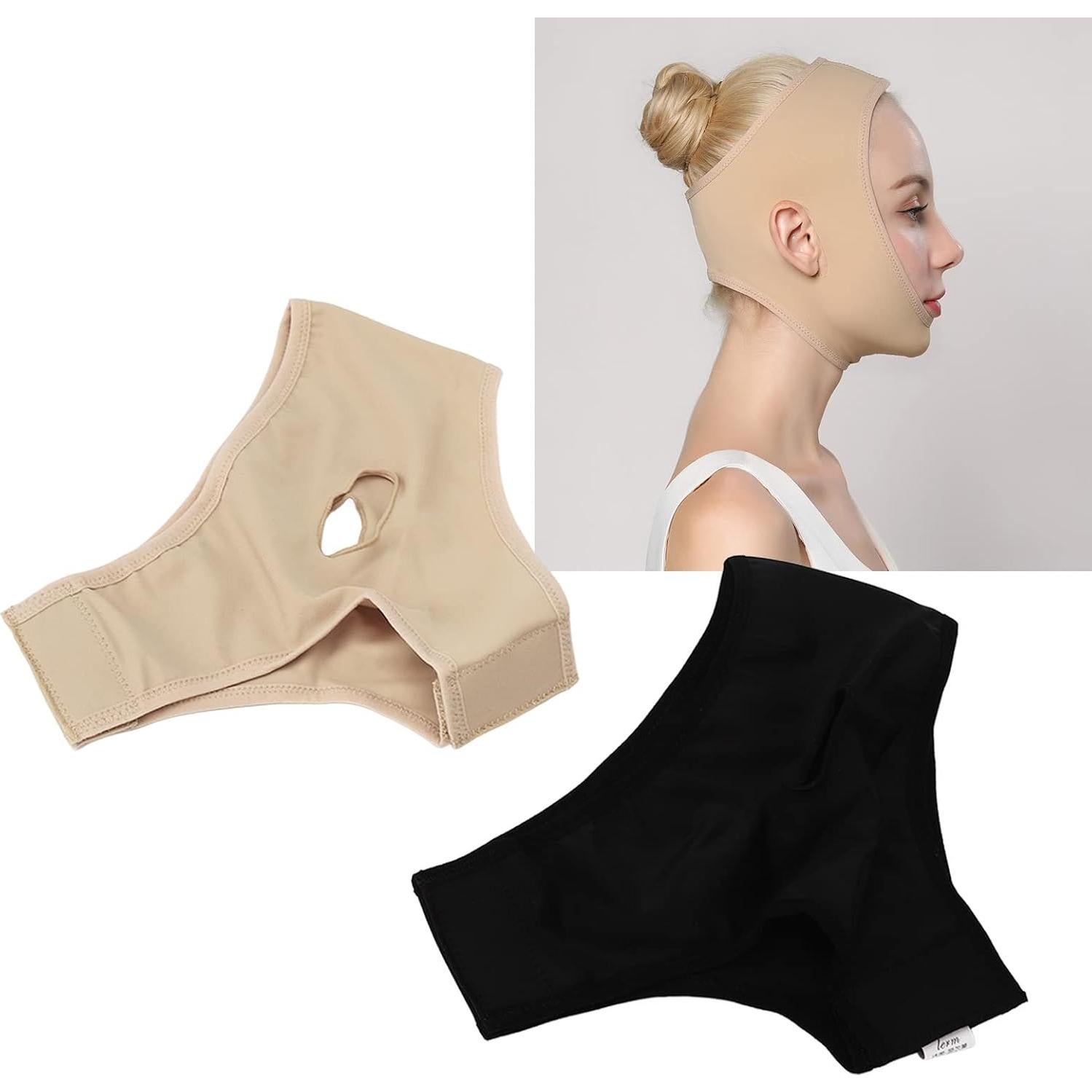 Faja Facial Elevadora LJCM 2pcs XL Negro y Color Piel