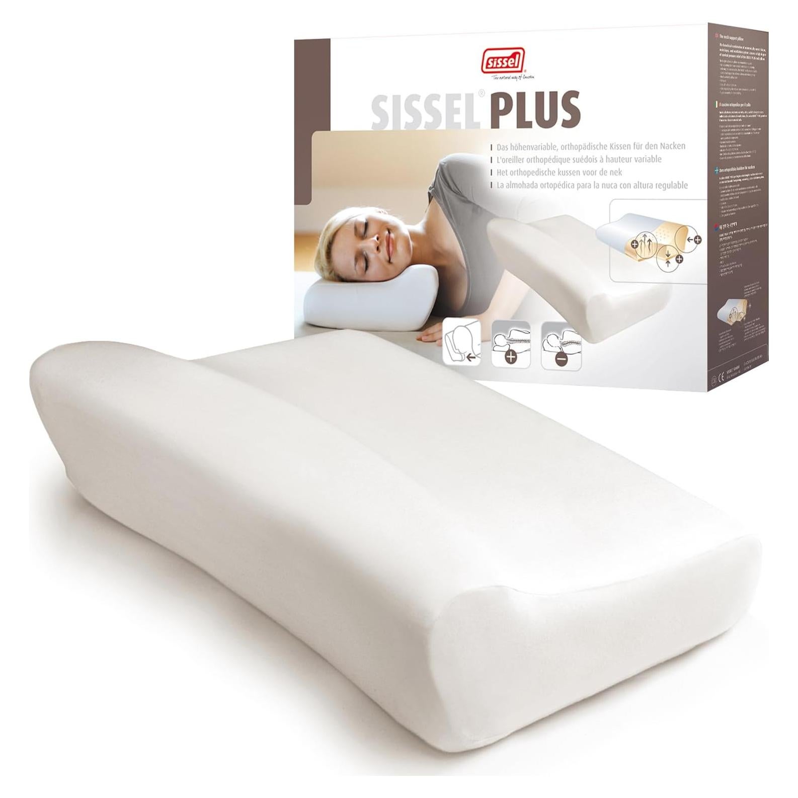 SISSEL Classic Plus Neck Pillow | Orthopedic, Height-Adjustable, Ergonomic | Ventilation System, Polyurethane Foam | Ideal for Back & Neck Pain | Skin-Friendly Cover | 18.5x13x4.3/5.5 inches