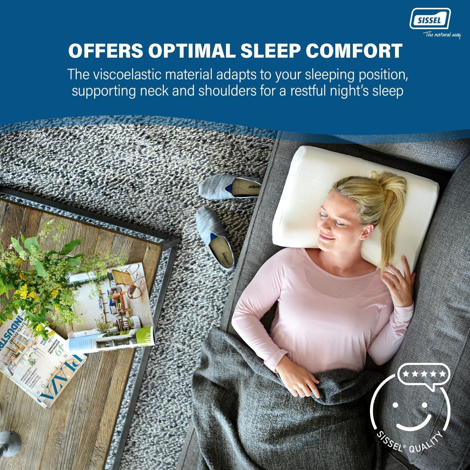 SISSEL Classic Plus Neck Pillow | Orthopedic, Height-Adjustable, Ergonomic | Ventilation System, Polyurethane Foam | Ideal for Back & Neck Pain | Skin-Friendly Cover | 18.5x13x4.3/5.5 inches