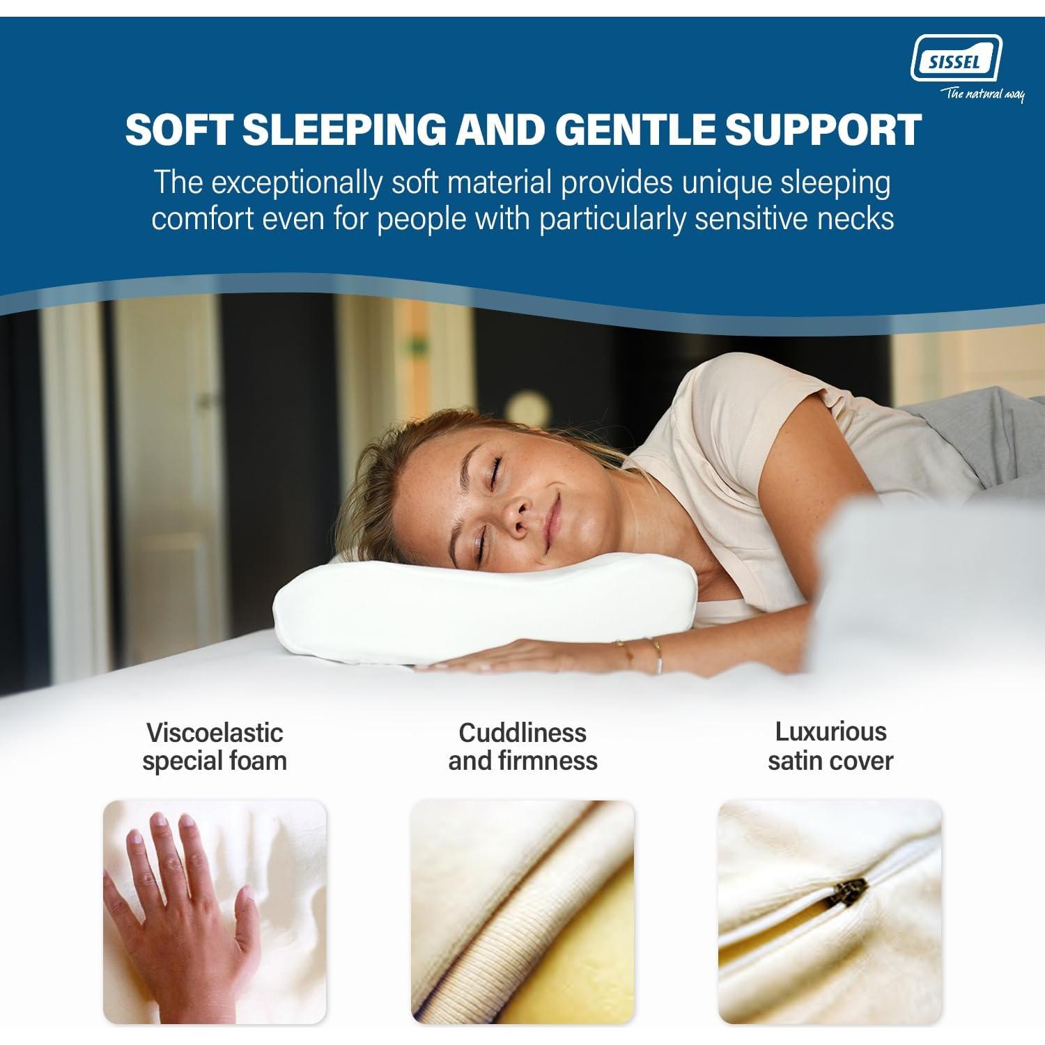 SISSEL Classic Plus Neck Pillow | Orthopedic, Height-Adjustable, Ergonomic | Ventilation System, Polyurethane Foam | Ideal for Back & Neck Pain | Skin-Friendly Cover | 18.5x13x4.3/5.5 inches