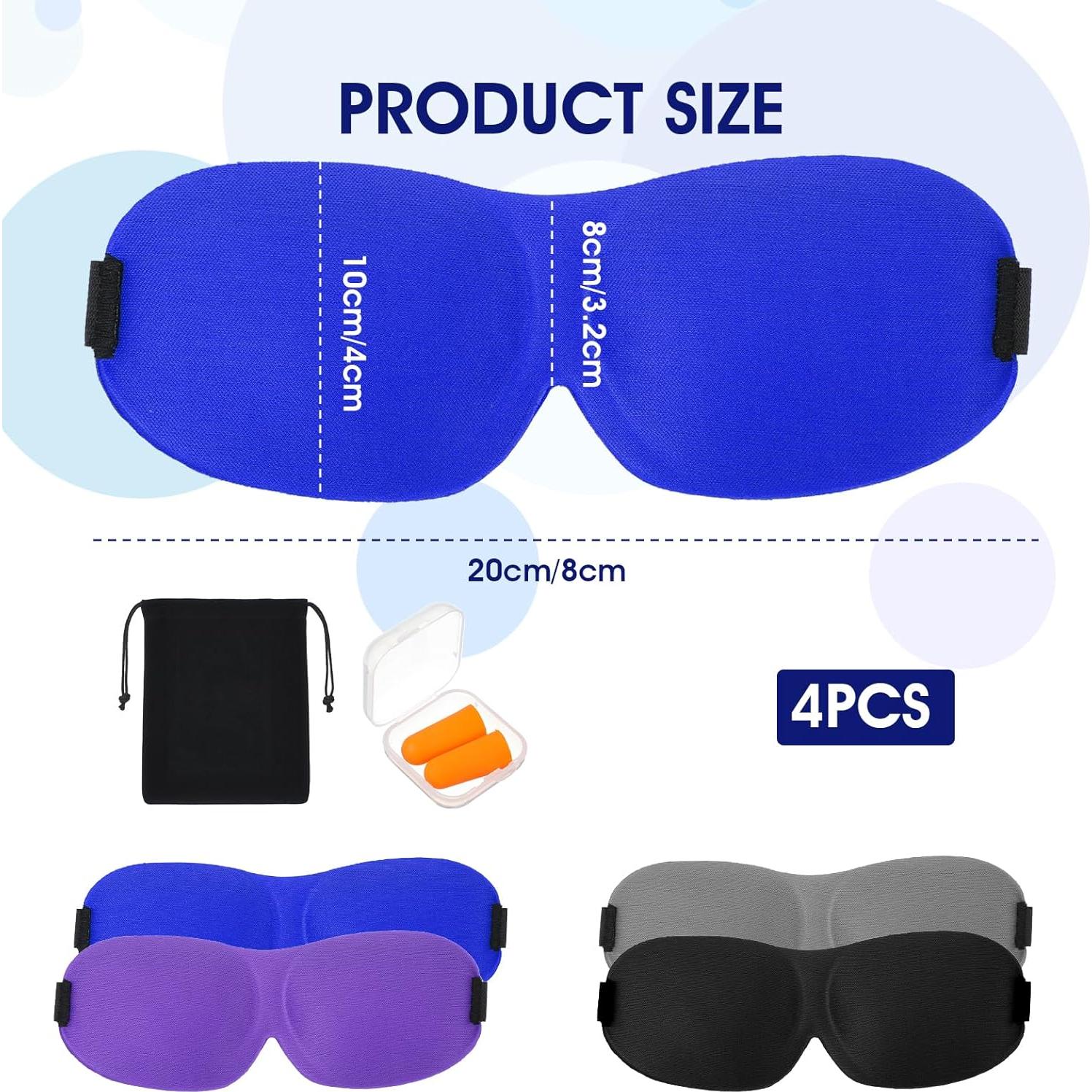 Paquete de 4 Máscaras de Sueño 3D LXUEJIE con Tapones y Bolsa