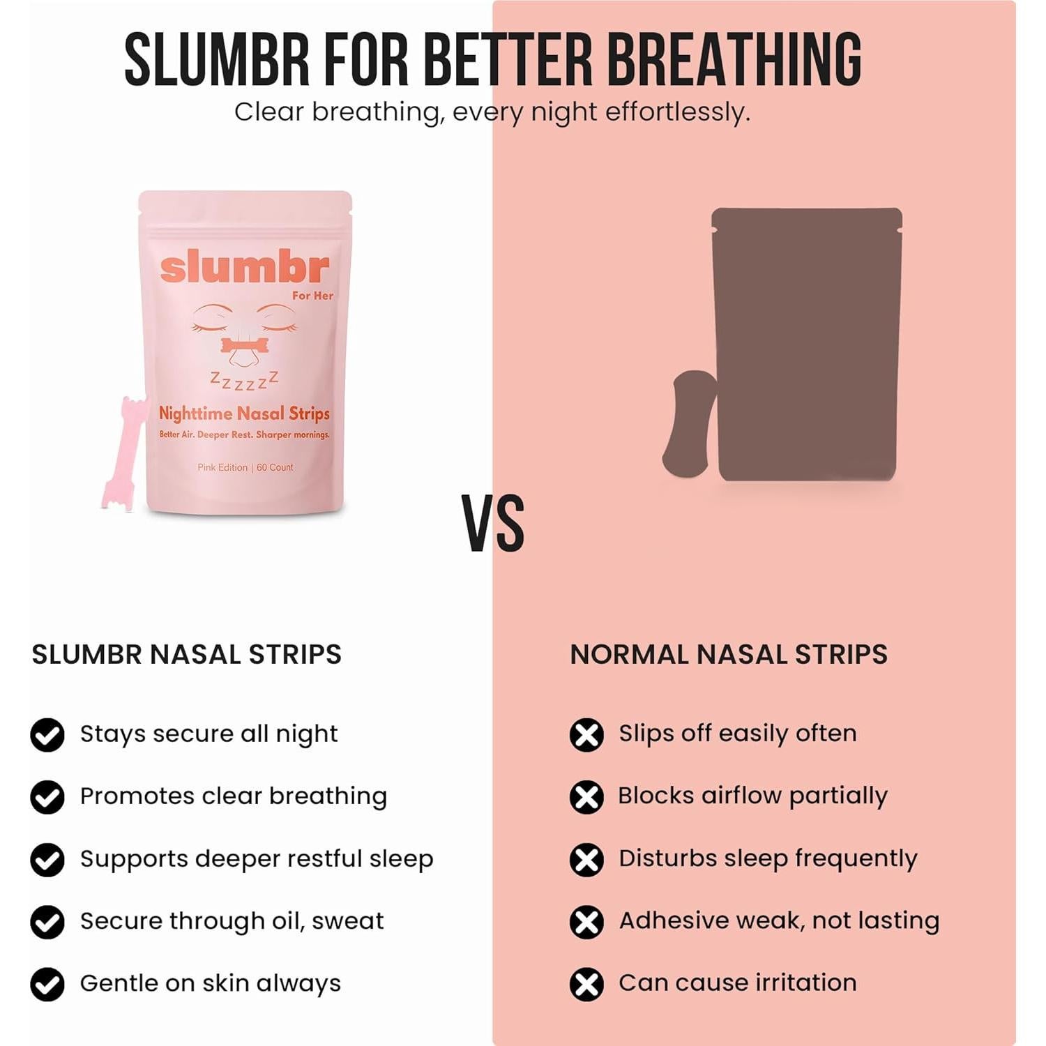 Tiras Nasales Slumbr para Respirar - 60 Unidades Rosa