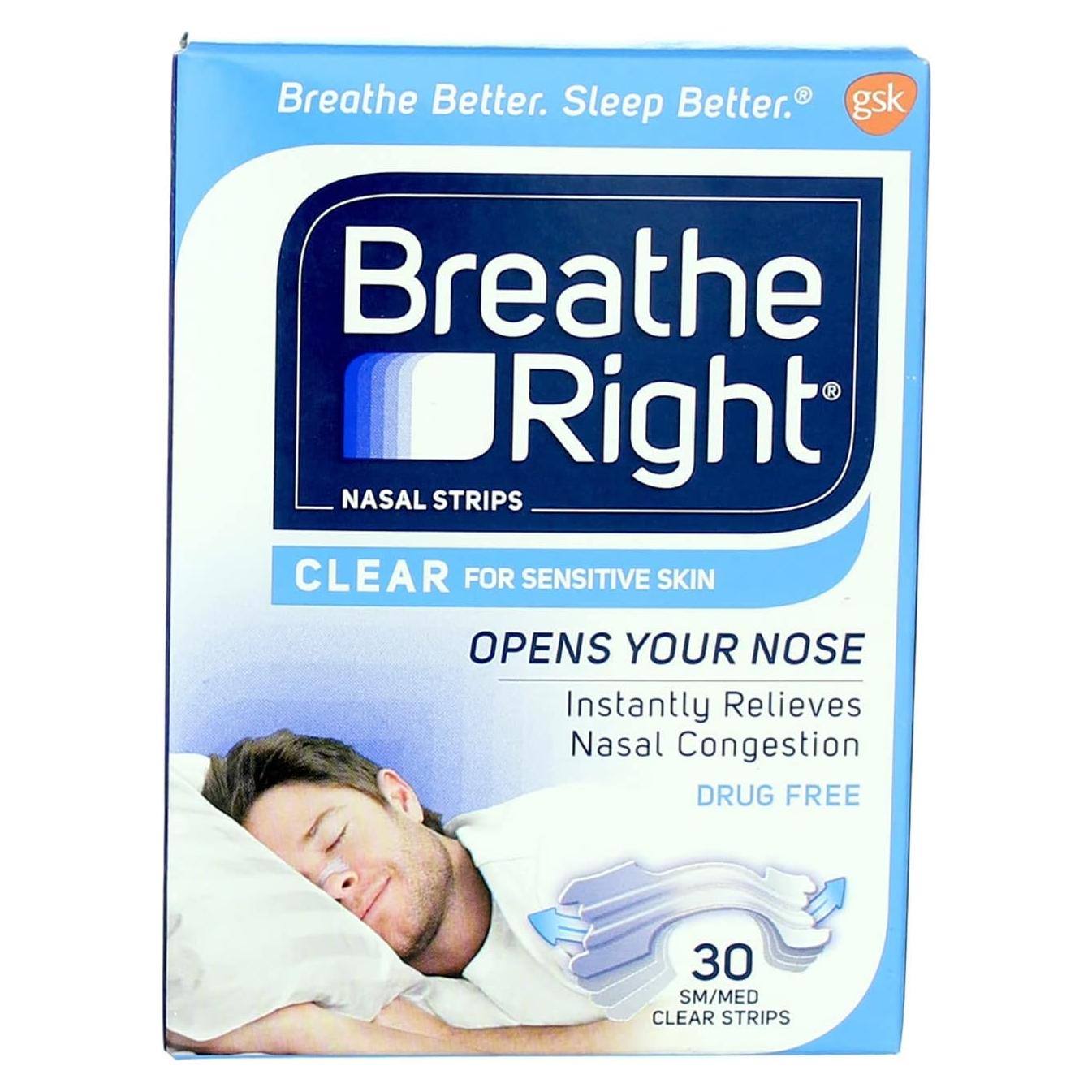 Tiras Nasales Breathe Right Transparentes Pequeñas 30 Unidades