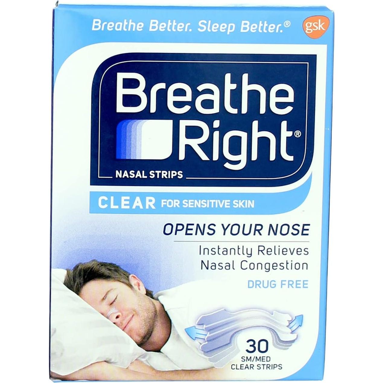 Tiras Nasales Breathe Right Transparentes Pequeñas 30 Unidades