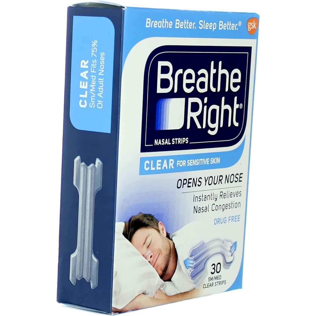 Tiras Nasales Breathe Right Transparentes Pequeñas 30 Unidades