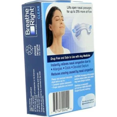 Tiras Nasales Breathe Right Transparentes Pequeñas 30 Unidades