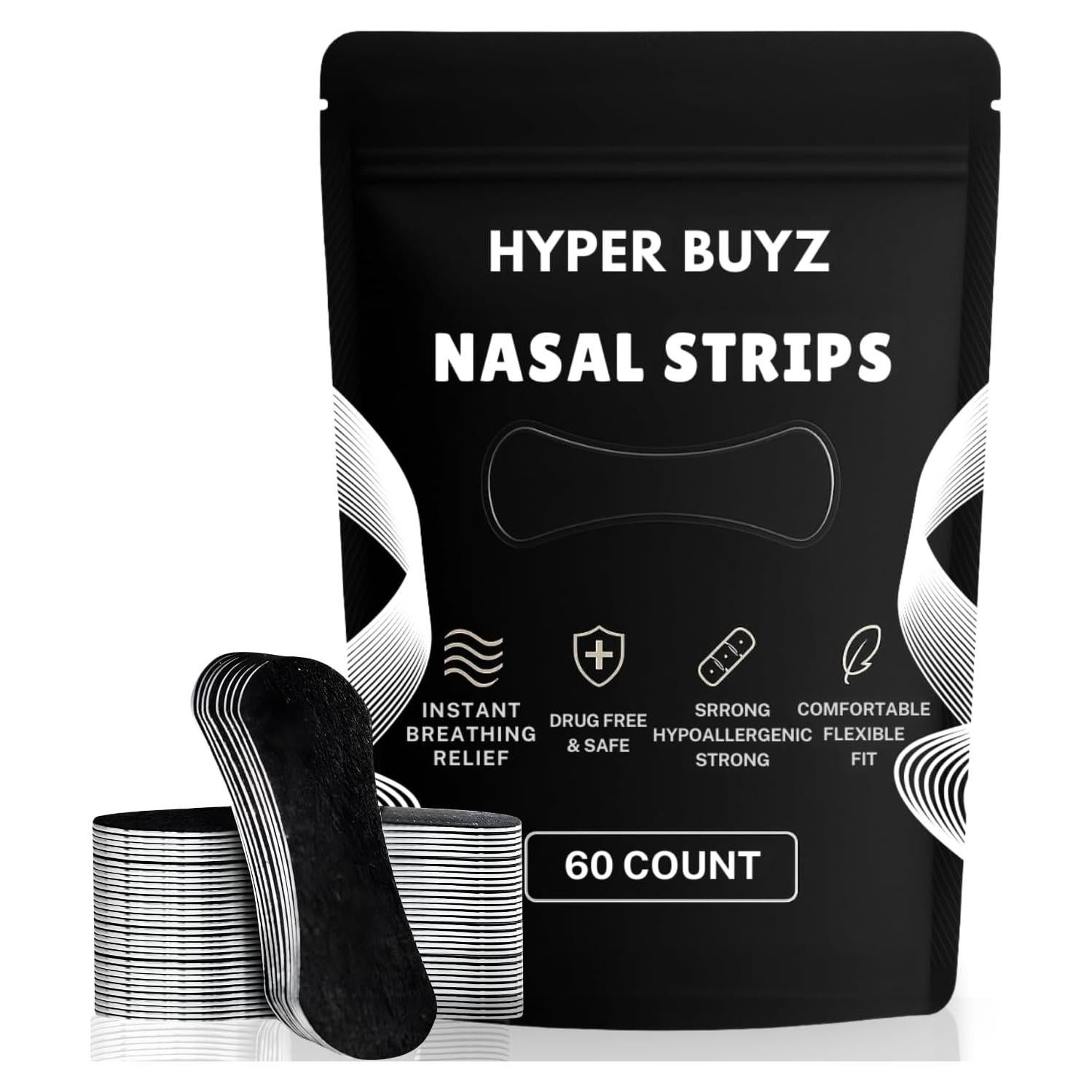 60 Tiras Nasales Antironquidos HYPER BUYZ - Ajuste Cómodo