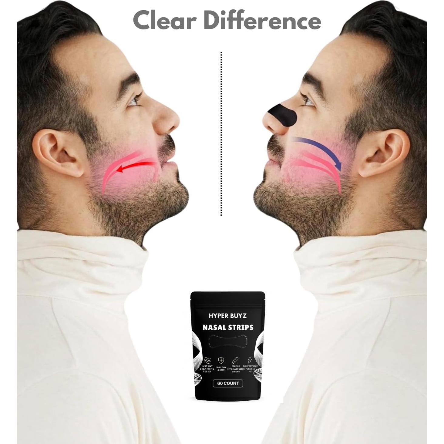 60 Tiras Nasales Antironquidos HYPER BUYZ - Ajuste Cómodo