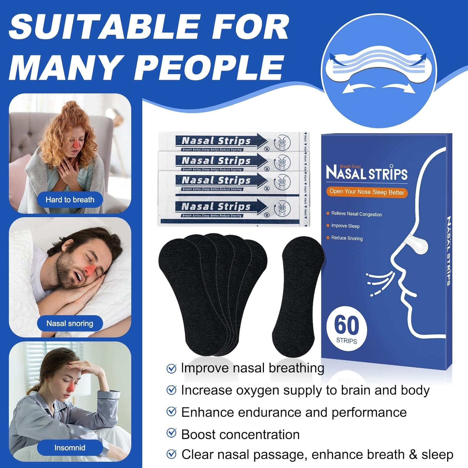 Tiras Nasales Ventro Vykor para Ronquidos - 60 Unidades, Negro