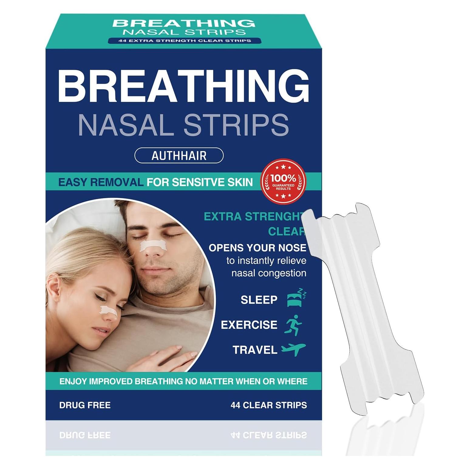 Tiras Nasales Authair Fuerza Transparentes para Piel Sensible 44 Unidades