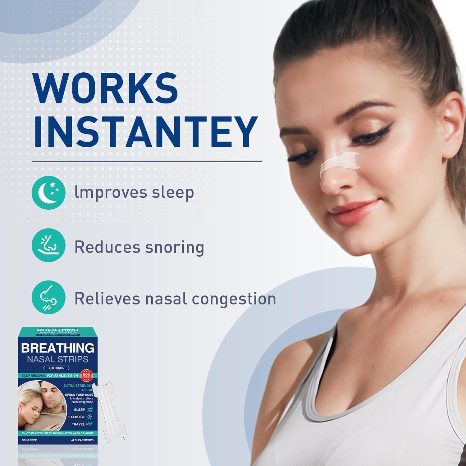 Tiras Nasales Authair Fuerza Transparentes para Piel Sensible 44 Unidades