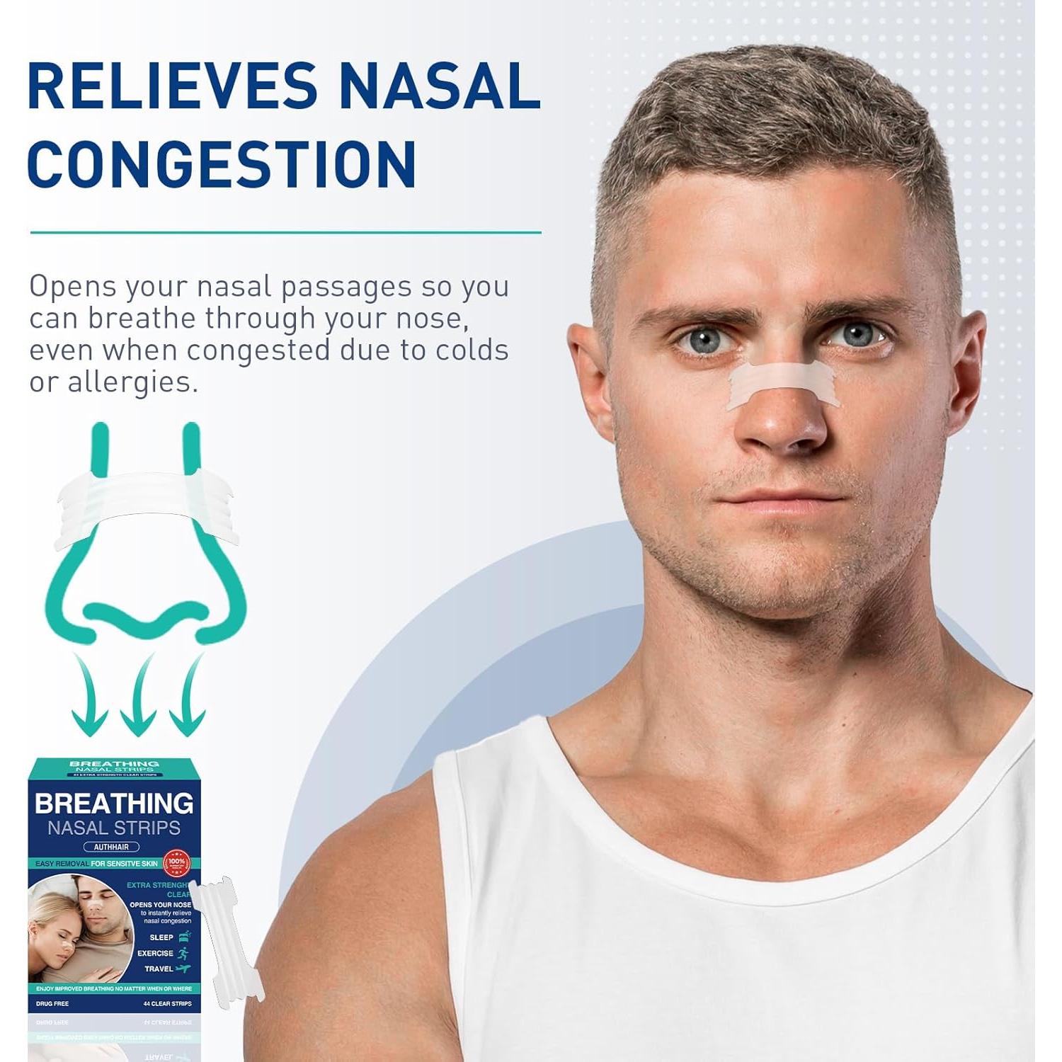 Tiras Nasales Authair Fuerza Transparentes para Piel Sensible 44 Unidades