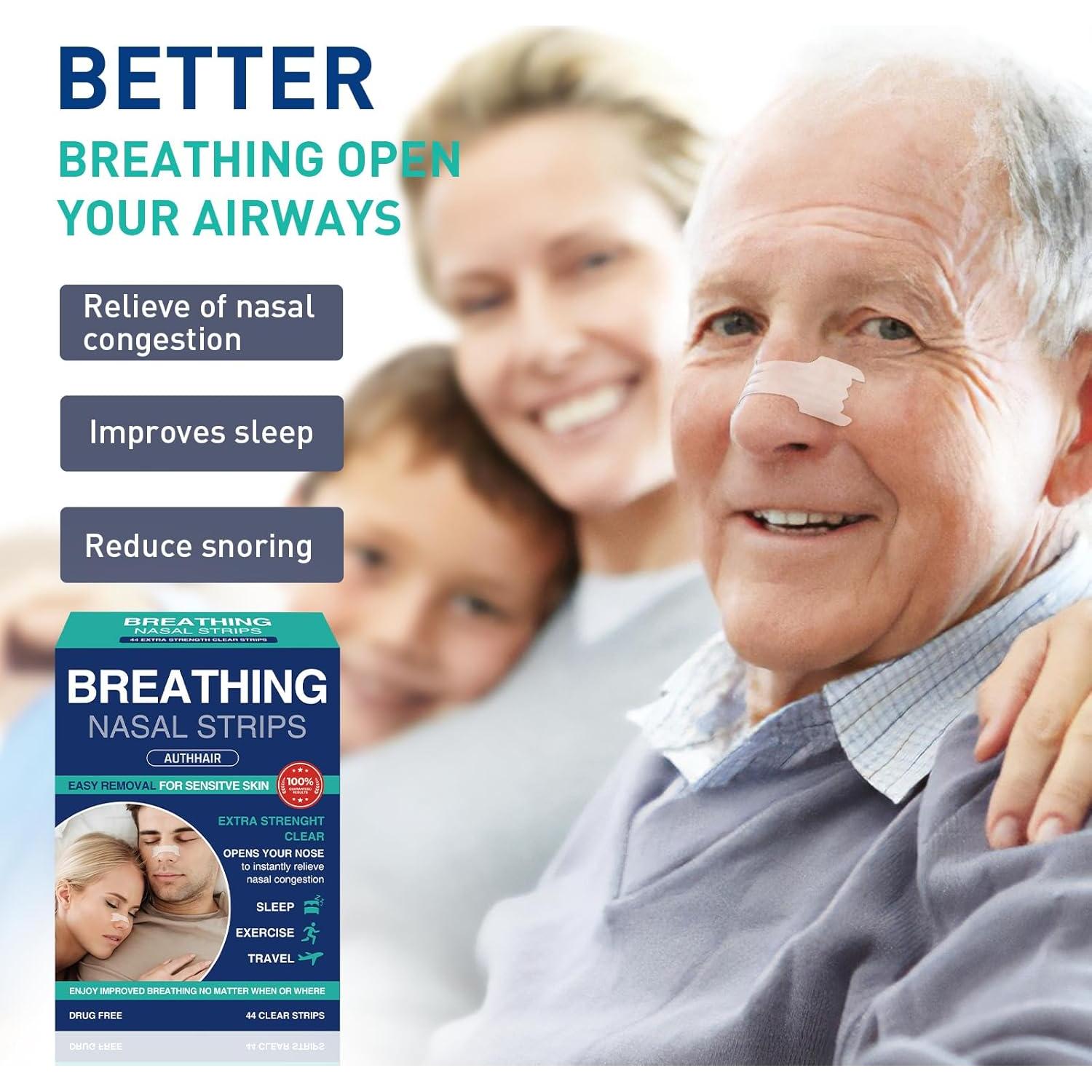 Tiras Nasales Authair Fuerza Transparentes para Piel Sensible 44 Unidades