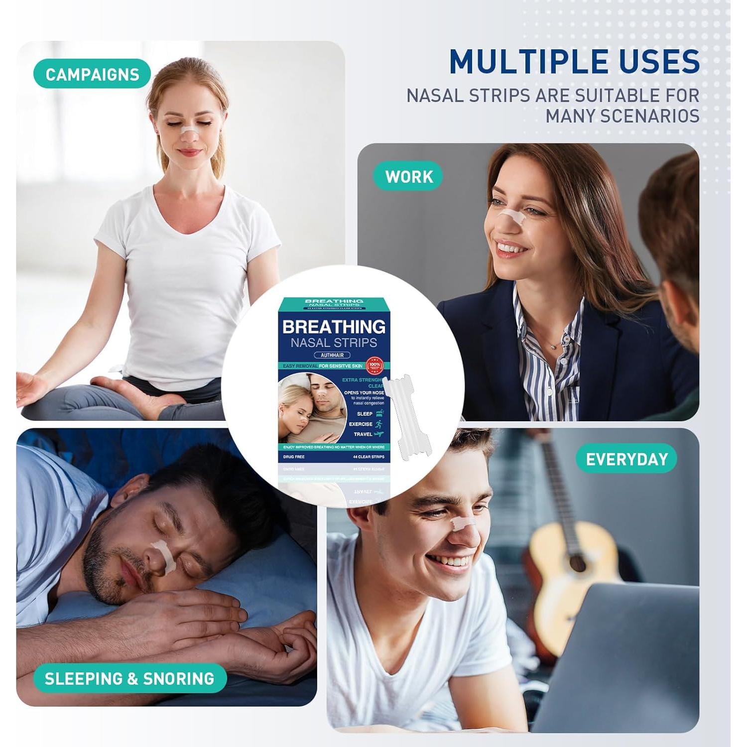 Tiras Nasales Authair Fuerza Transparentes para Piel Sensible 44 Unidades