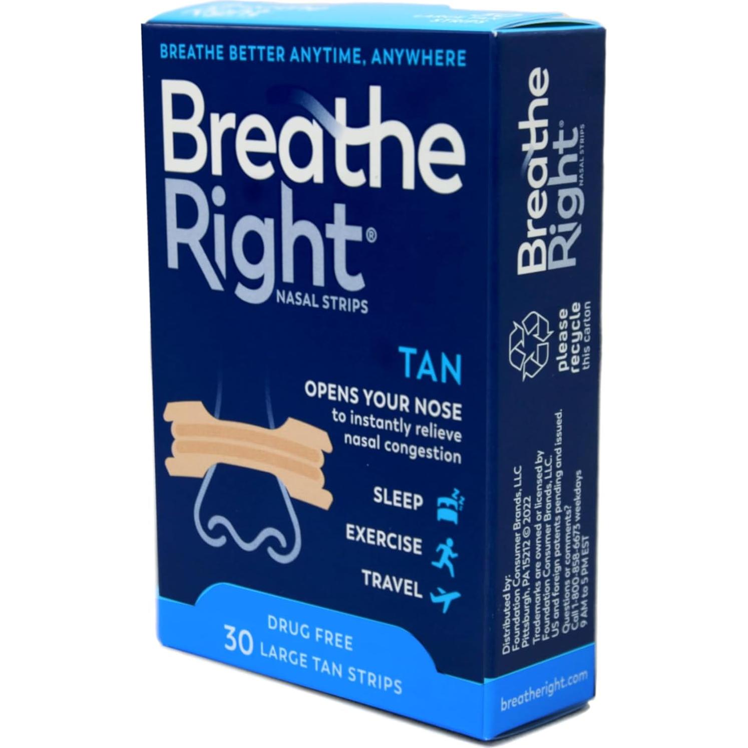 Tiras Nasales Breathe Right Grande Beige 30 Unidades