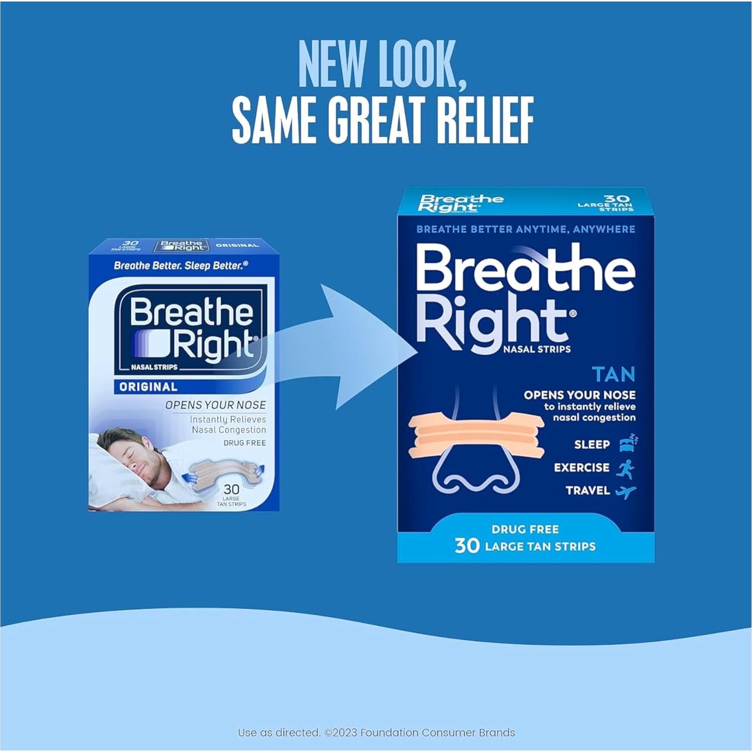 Tiras Nasales Breathe Right Grande Beige 30 Unidades