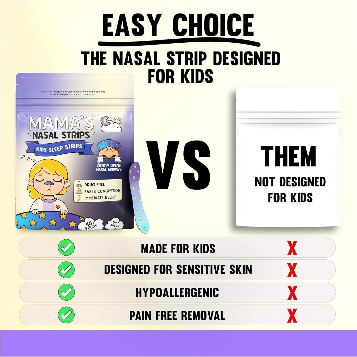 Tiras Nasales Hipoalergénicas Mama's para Niños - 48 Unidades