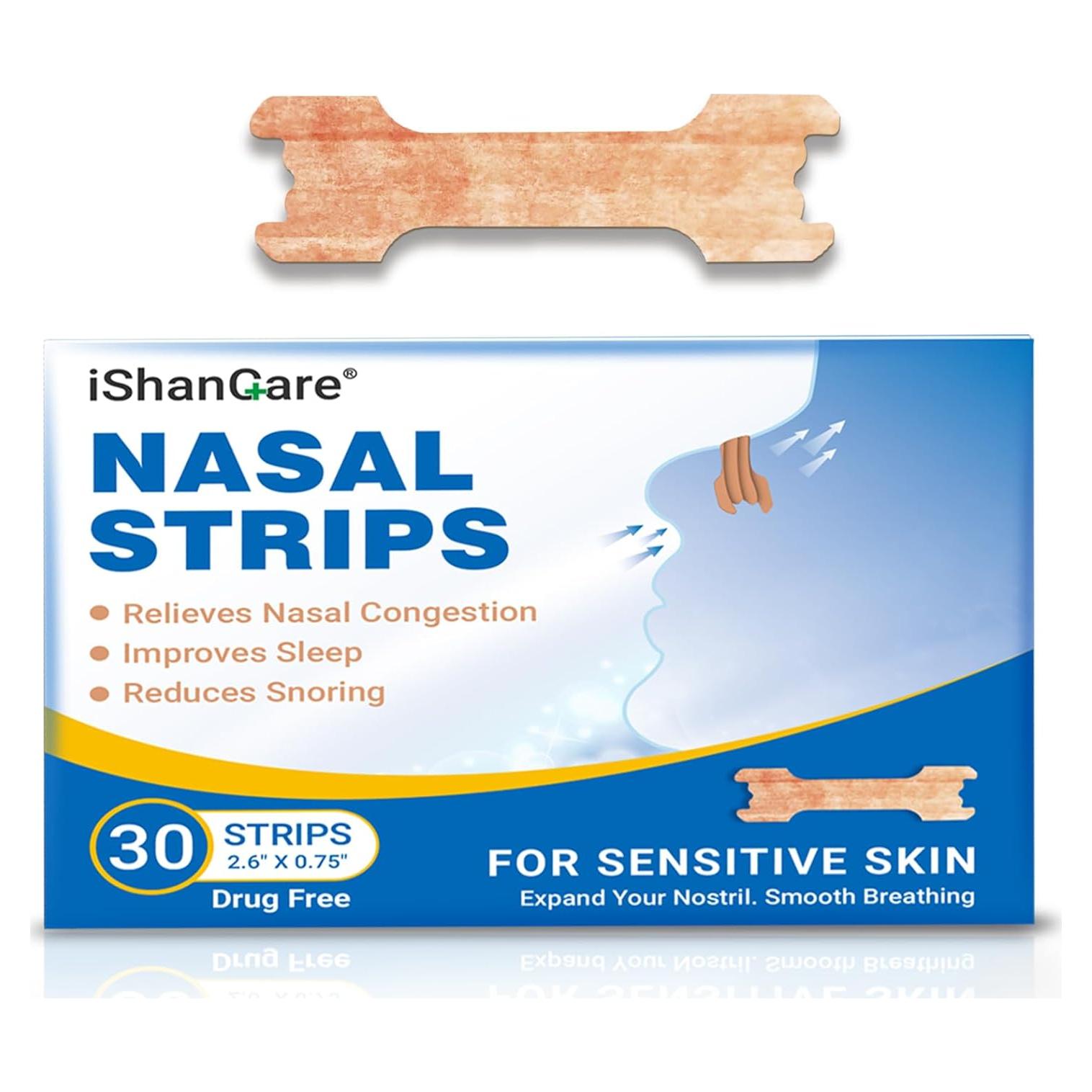 Tiras Nasales iShanCare 30 Conteo para Mejor Sueño y Respiración