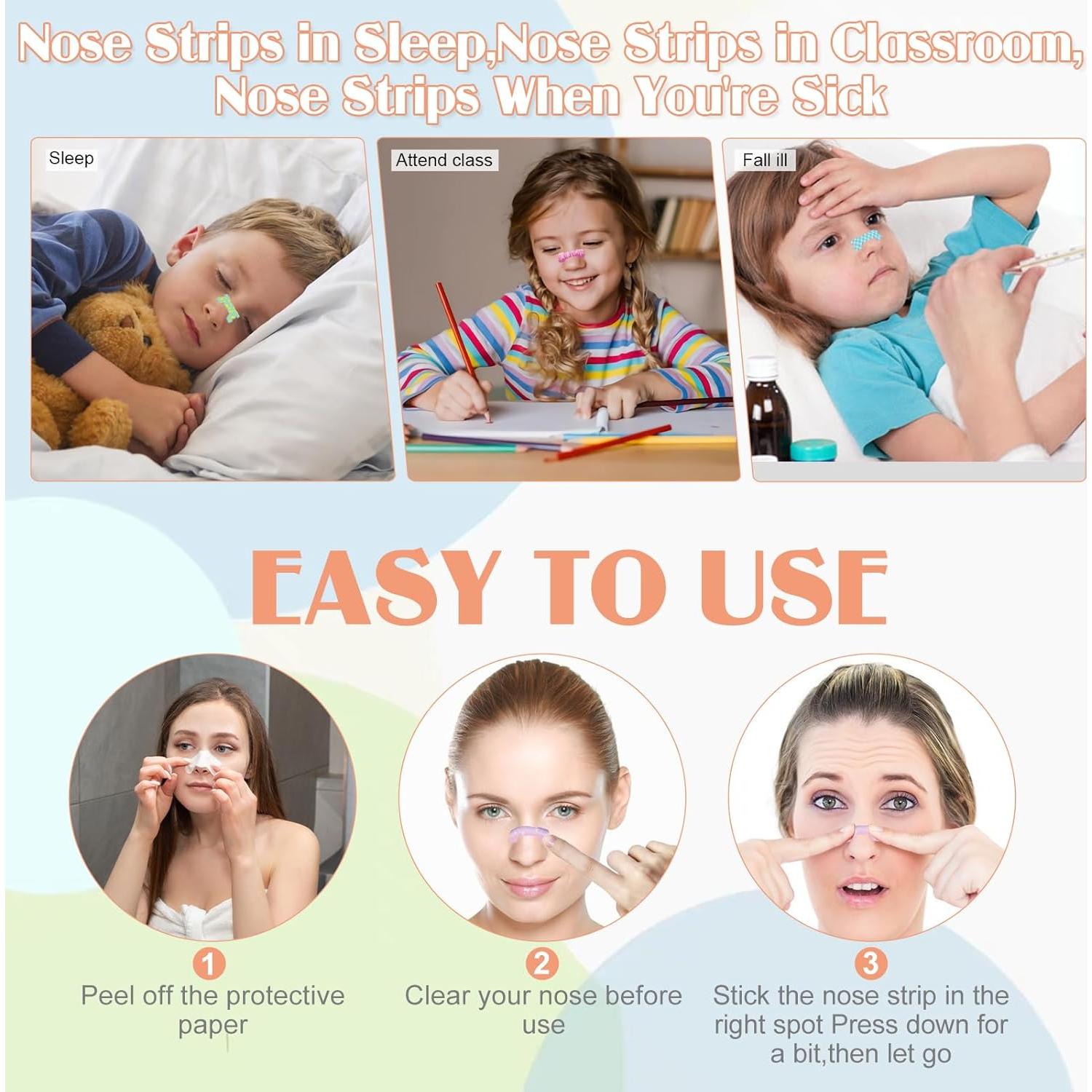 30 Tiras Nasales para Niños Aartner Rosa y Azul Antironquidos