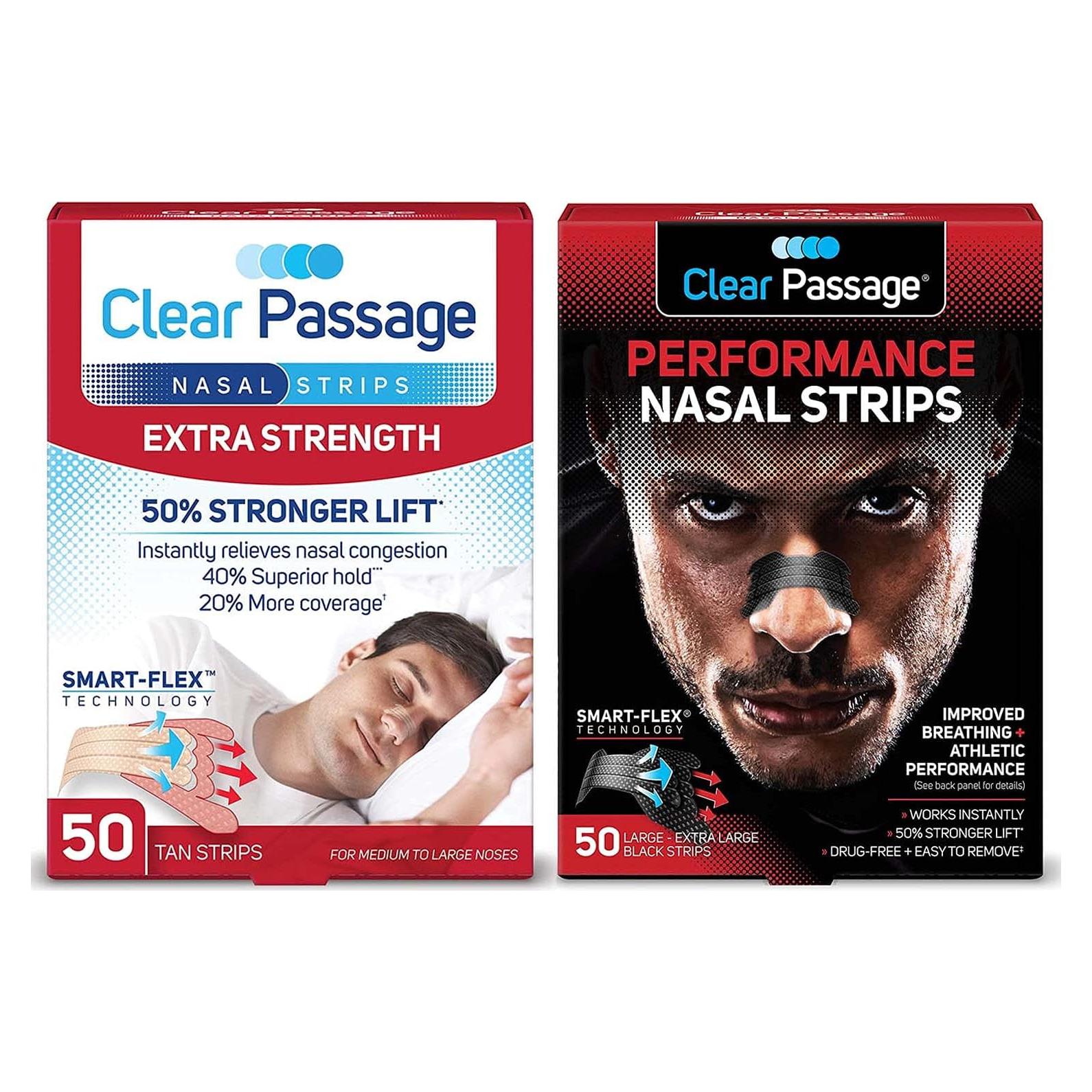 Tiras Nasales Clear Passage Fuerza Extra 50 Unidades Beige y Negro