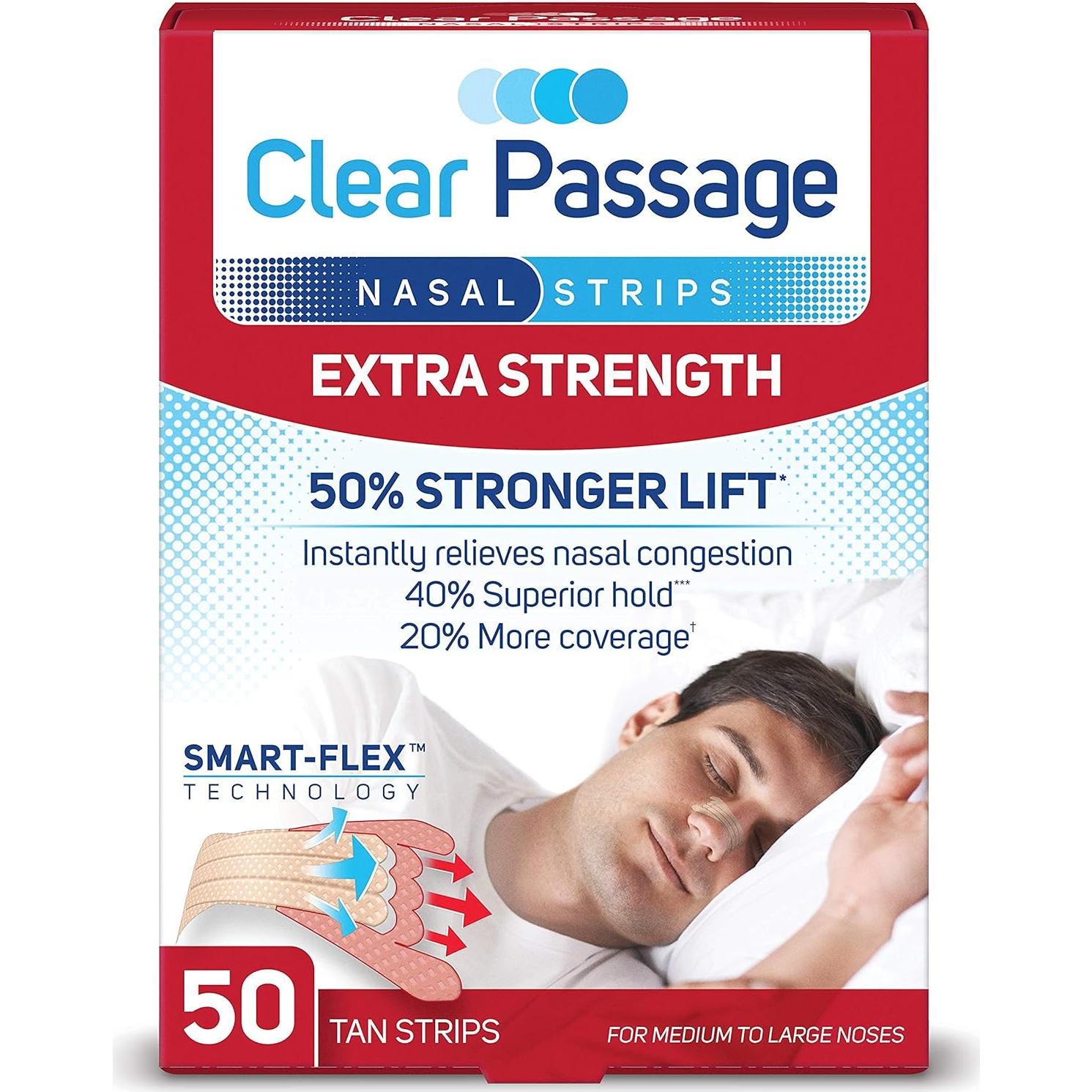 Tiras Nasales Clear Passage Fuerza Extra 50 Unidades Beige y Negro