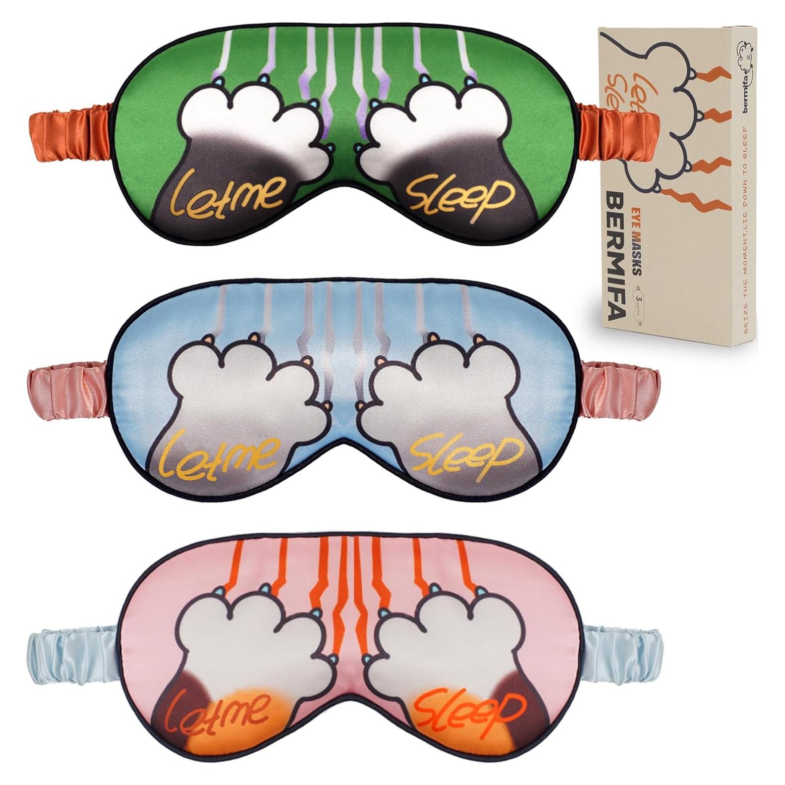Mascarillas para dormir BERMIFA 3 paquetes de satén suave