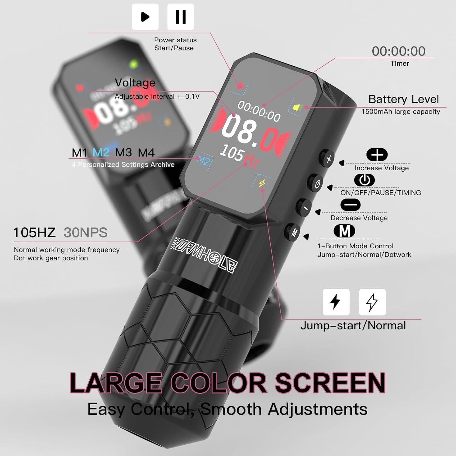 Kit de Tatuaje Inalámbrico Wormhole 54 Piezas con Tinta Xtreme