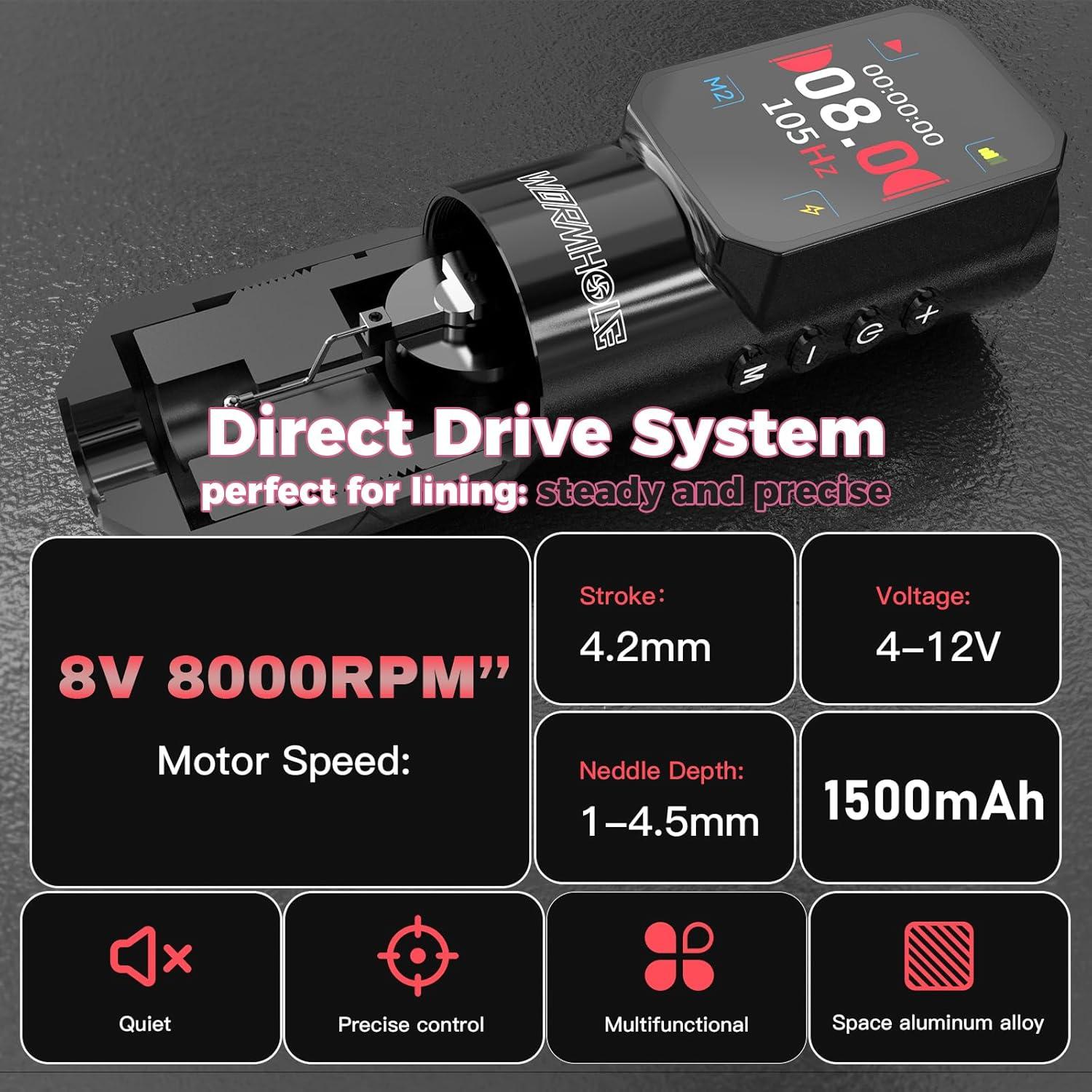 Kit de Tatuaje Inalámbrico Wormhole 54 Piezas con Tinta Xtreme