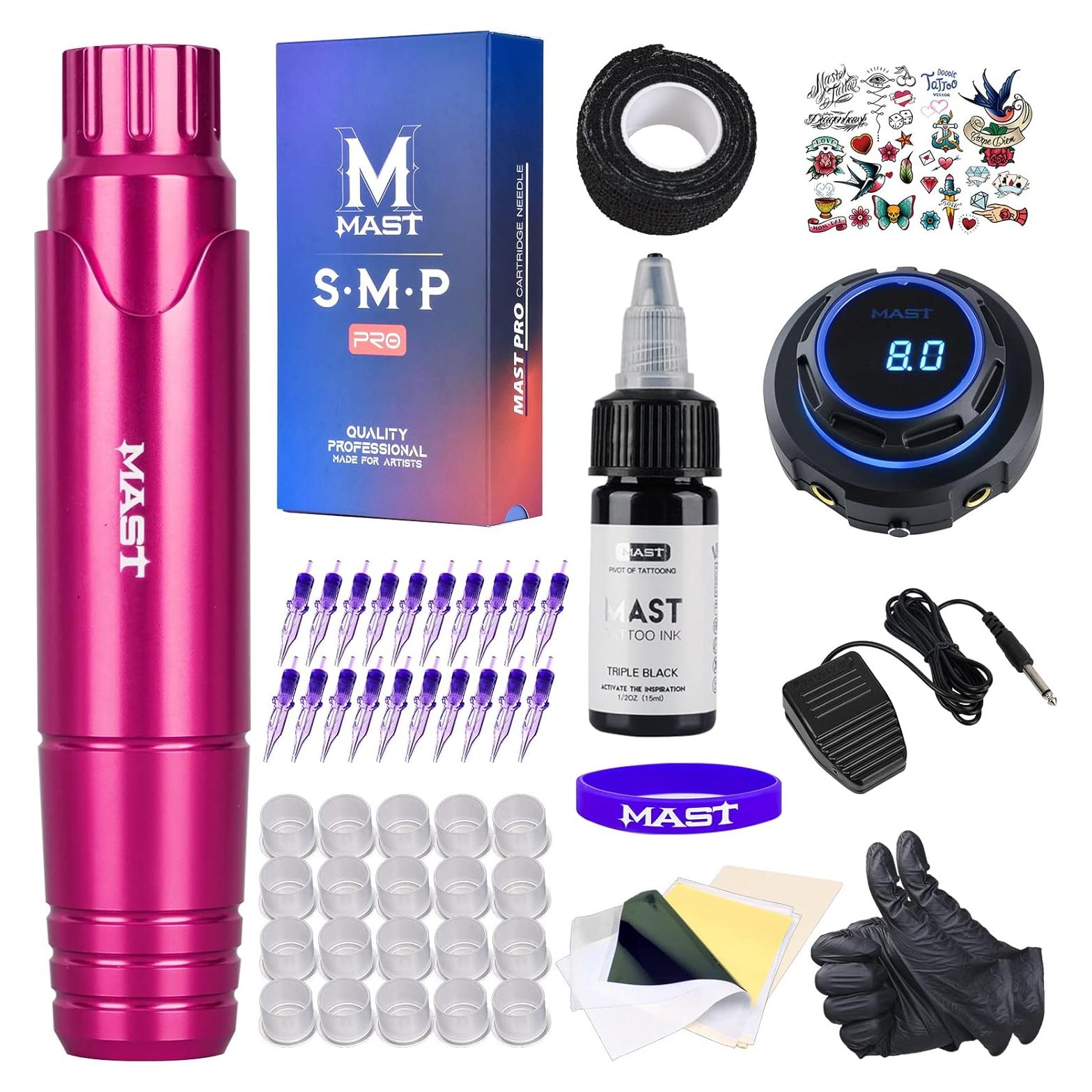 Kit de Tatuaje Completo Mast P10 Pen Halo con Agujas y Tinta