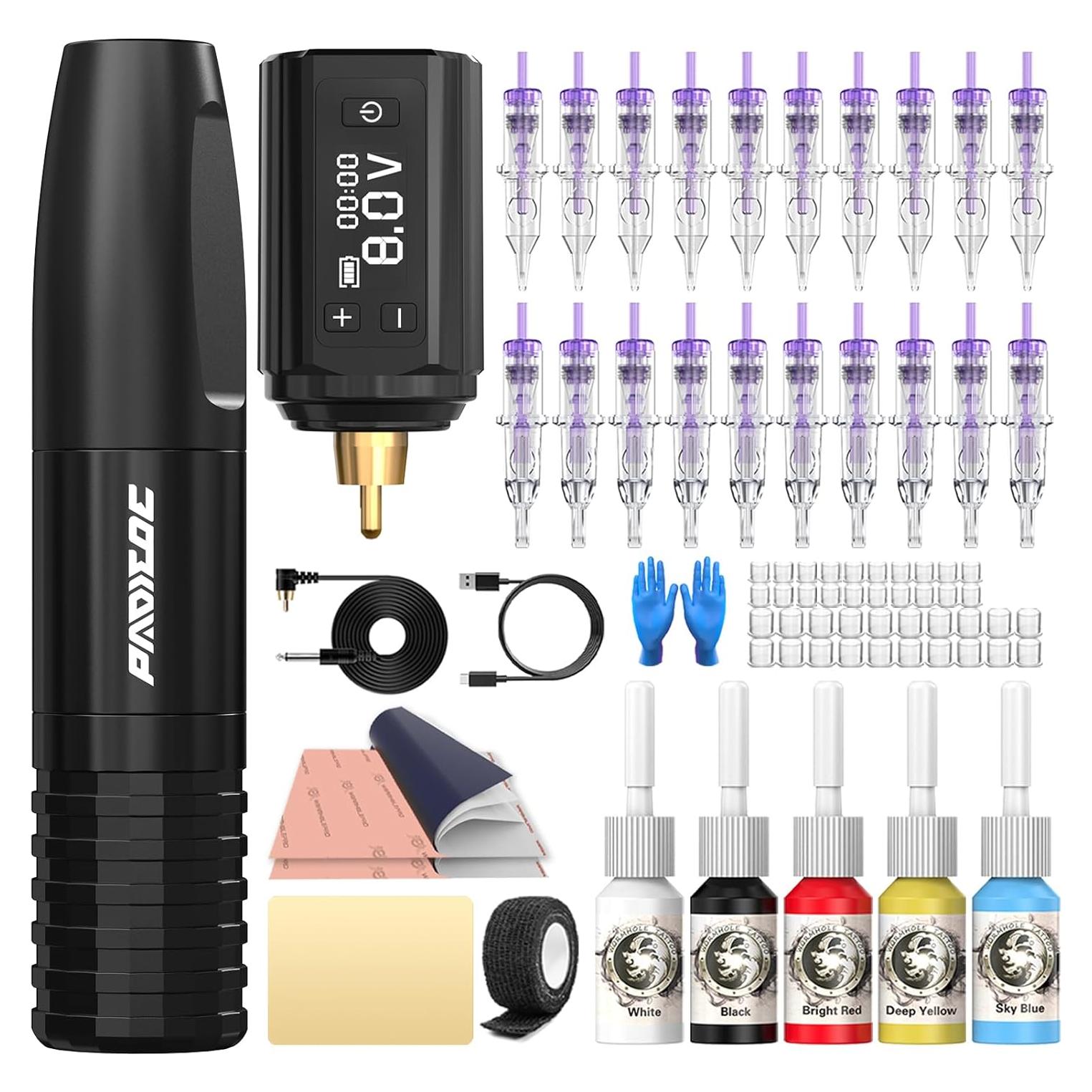 Kit de Tatuaje Inalámbrico Padieoe con 20 Agujas y Batería 1200mAh