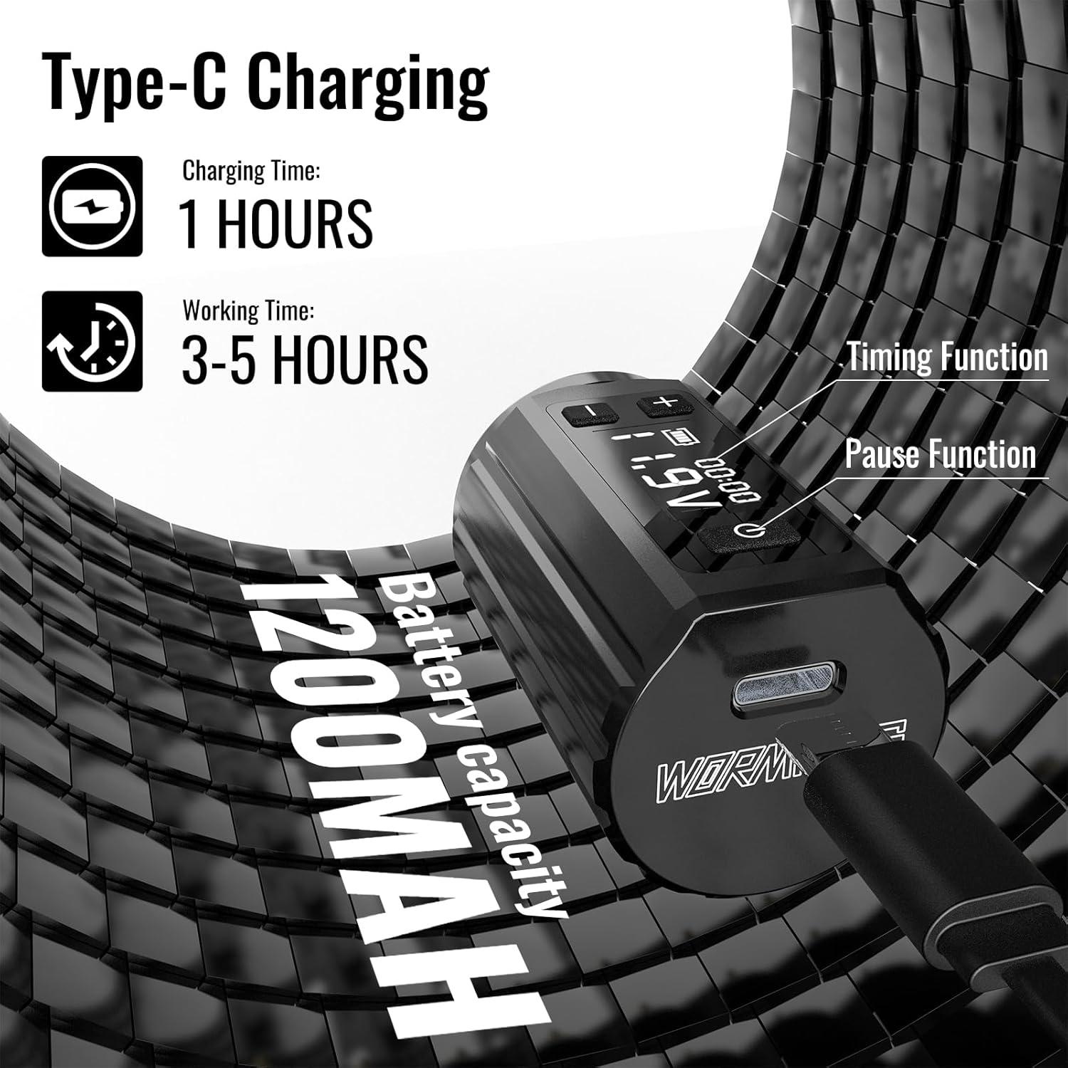 Kit de Tatuaje Inalámbrico Padieoe con 20 Agujas y Batería 1200mAh