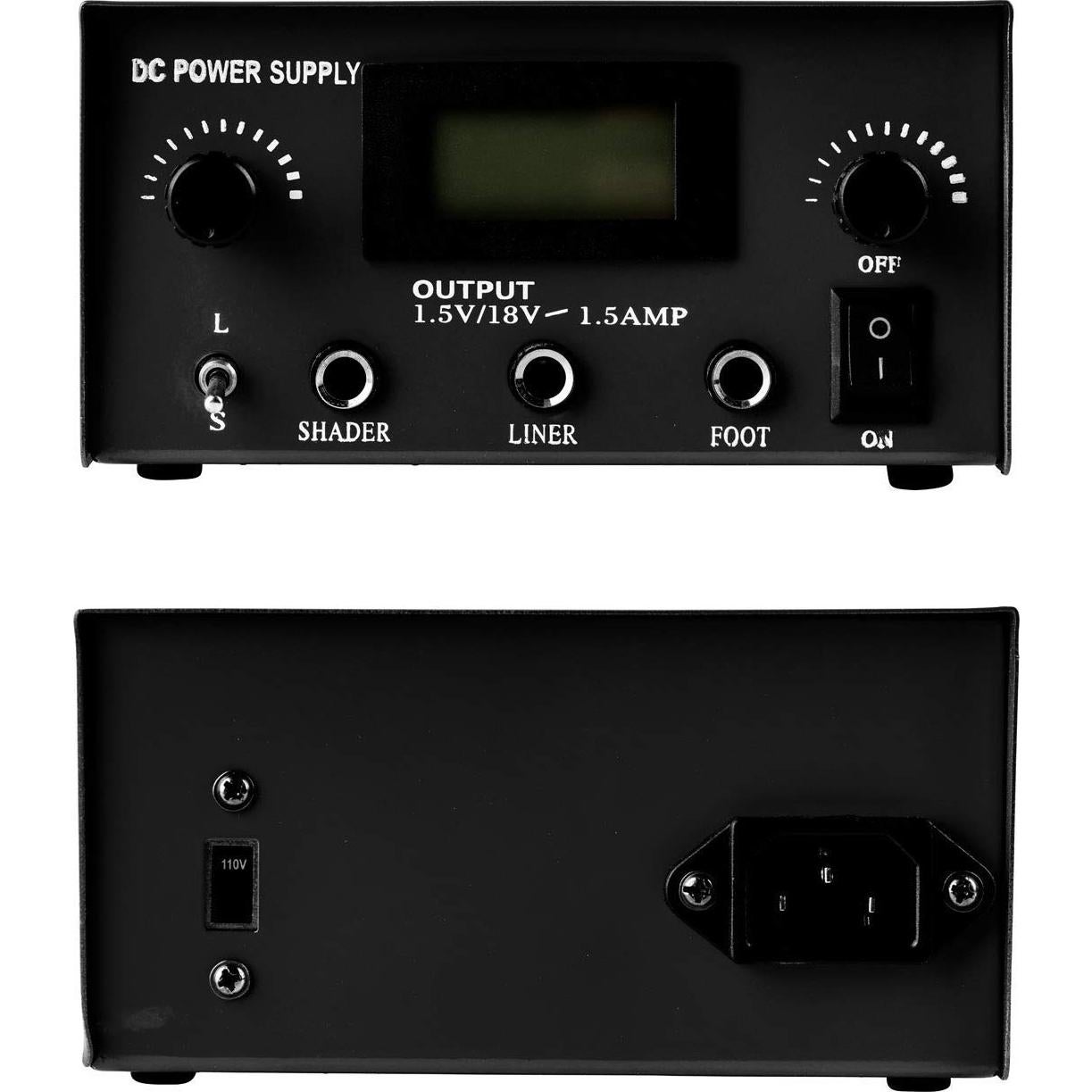 Pirate Face Tattoo Dual Digital Tattoo Power Supply with Foot Pedal and 2 Clip Cords, Black Color