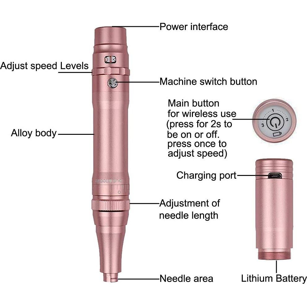 Máquina de Tatuaje Rotativa Mingshops B950 Oro Rosa 10 Agujas