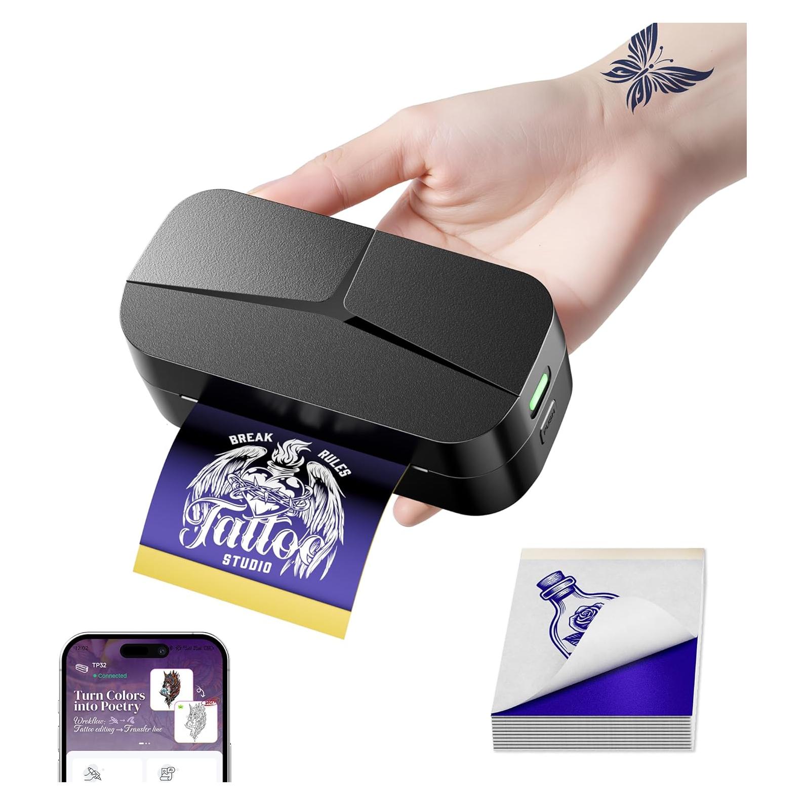 Impresora de Tatuajes TATTMUSE TP32 Mini con 30 Papeles