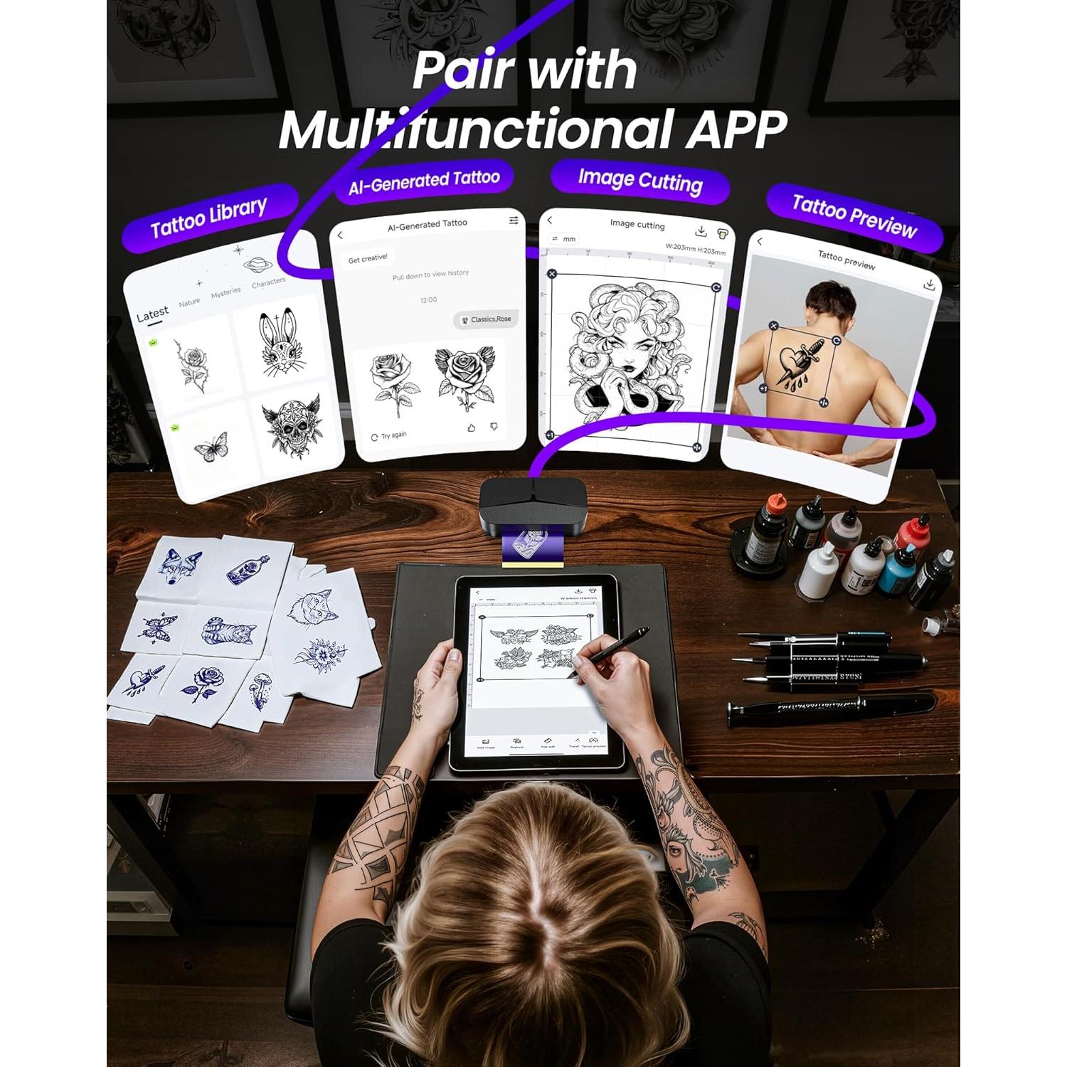 Impresora de Tatuajes TATTMUSE TP32 Mini con 30 Papeles