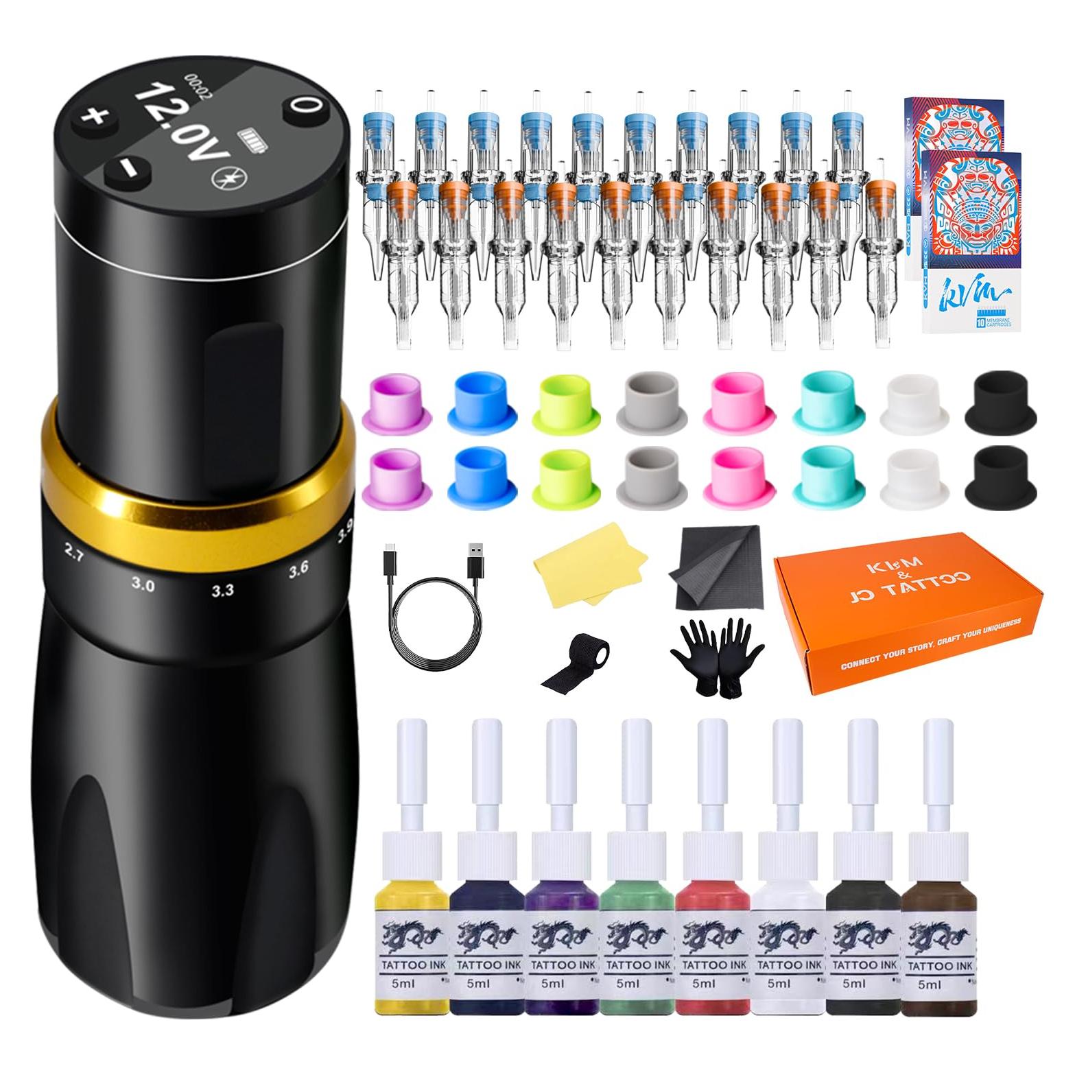 KVM Kit de Máquina de Tatuaje Inalámbrica 1500mAh 7 Longitudes