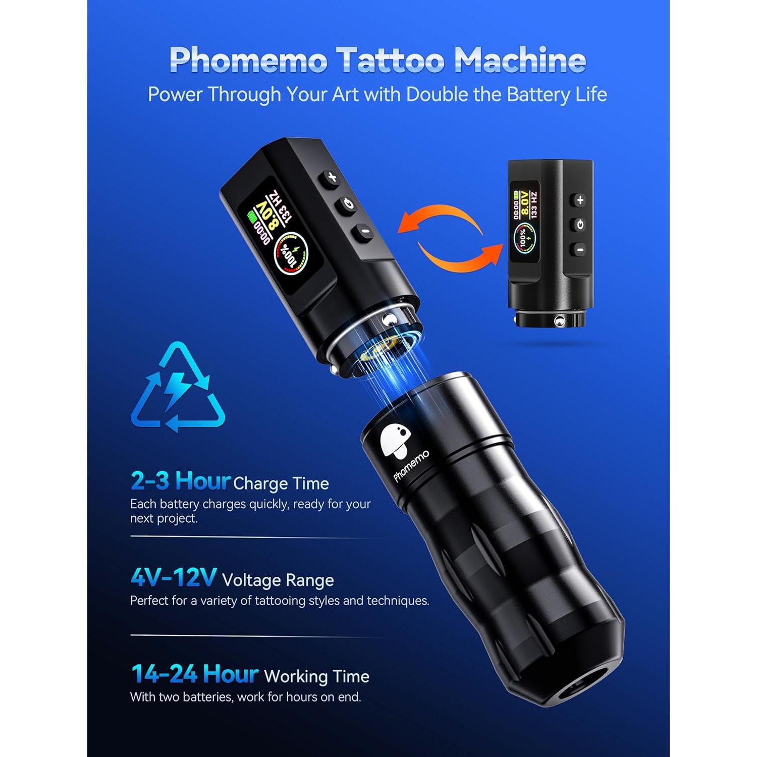 Kit de Máquina de Tatuaje Inalámbrica Phomemo con 20 Agujas