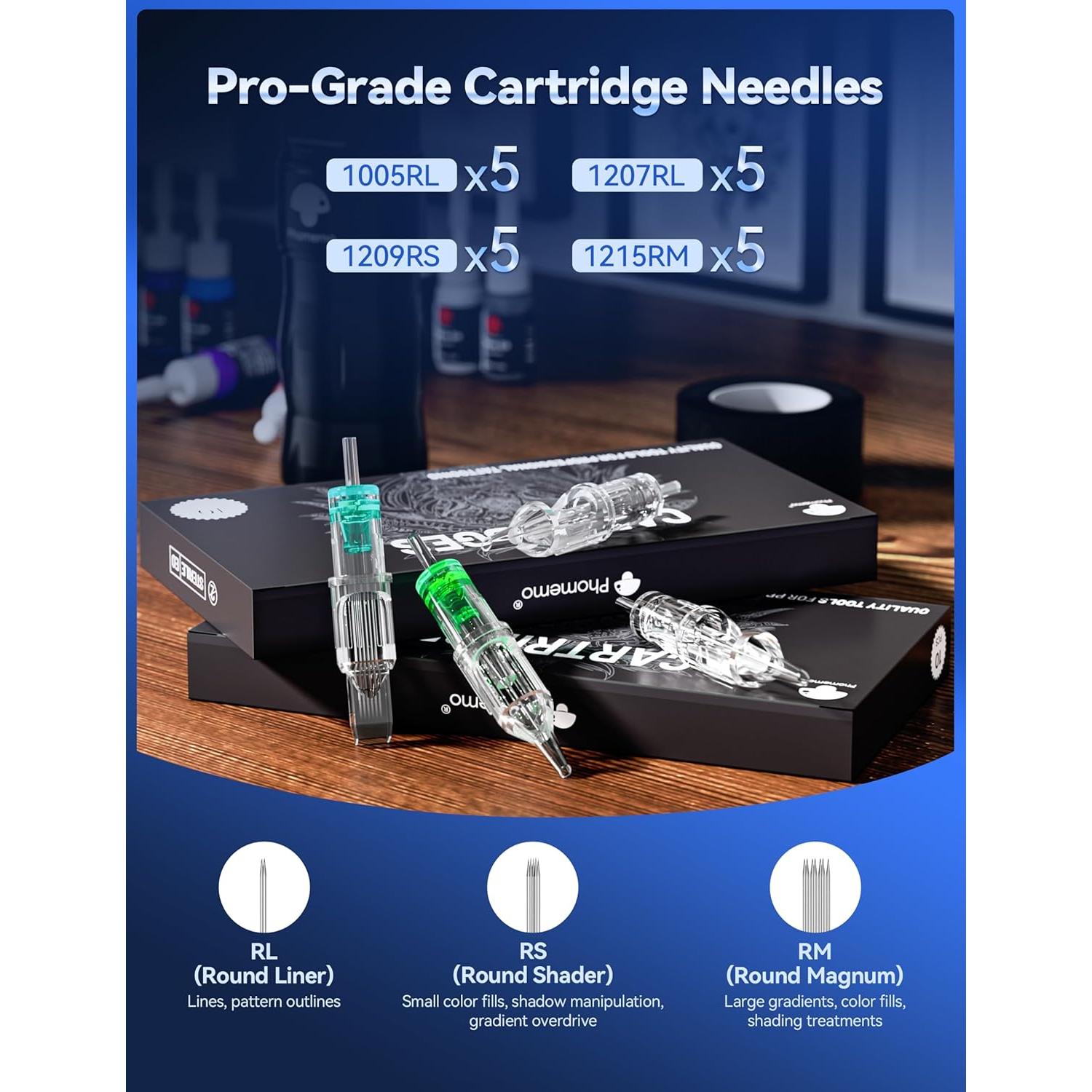 Kit de Máquina de Tatuaje Inalámbrica Phomemo con 20 Agujas