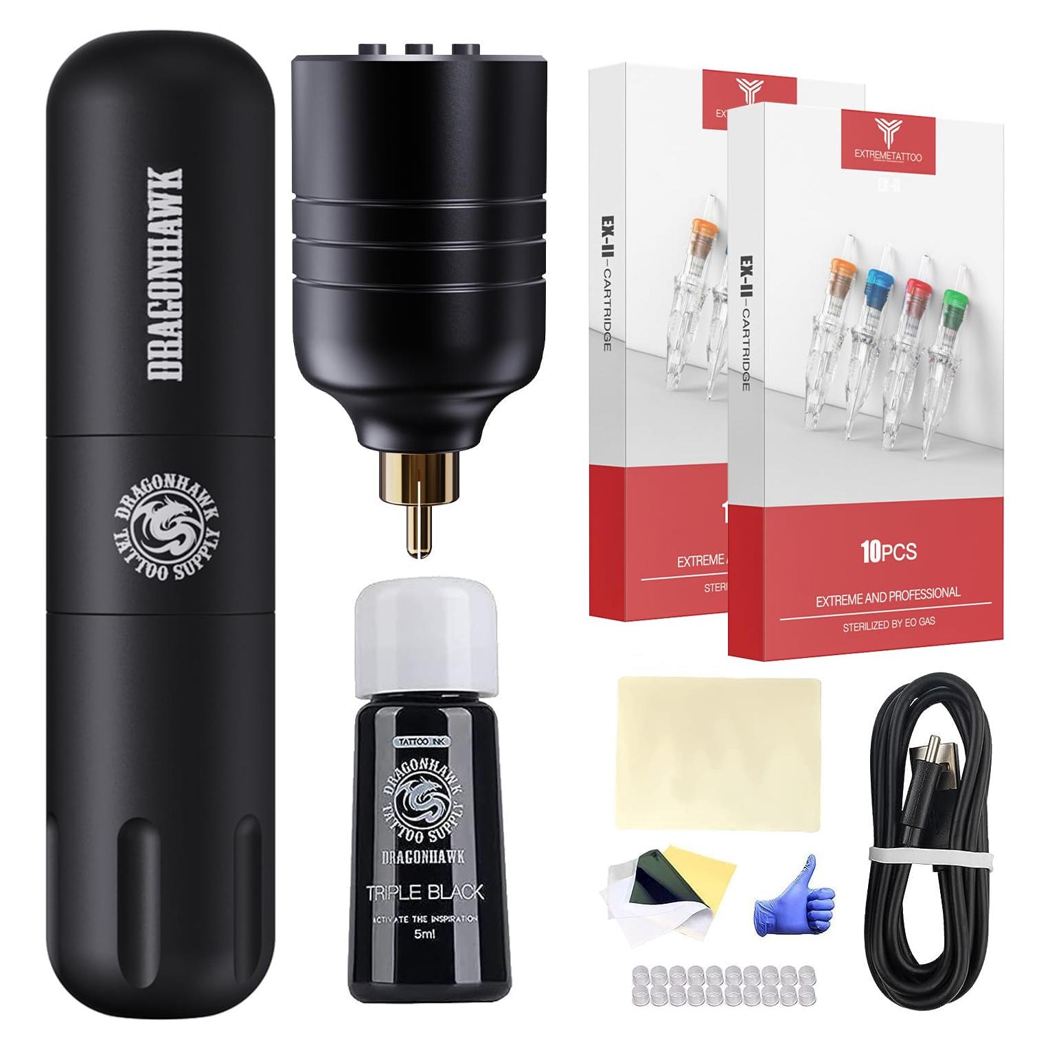 Kit de Tatuaje Inalámbrico Dragonhawk con 50 Agujas y Tinta