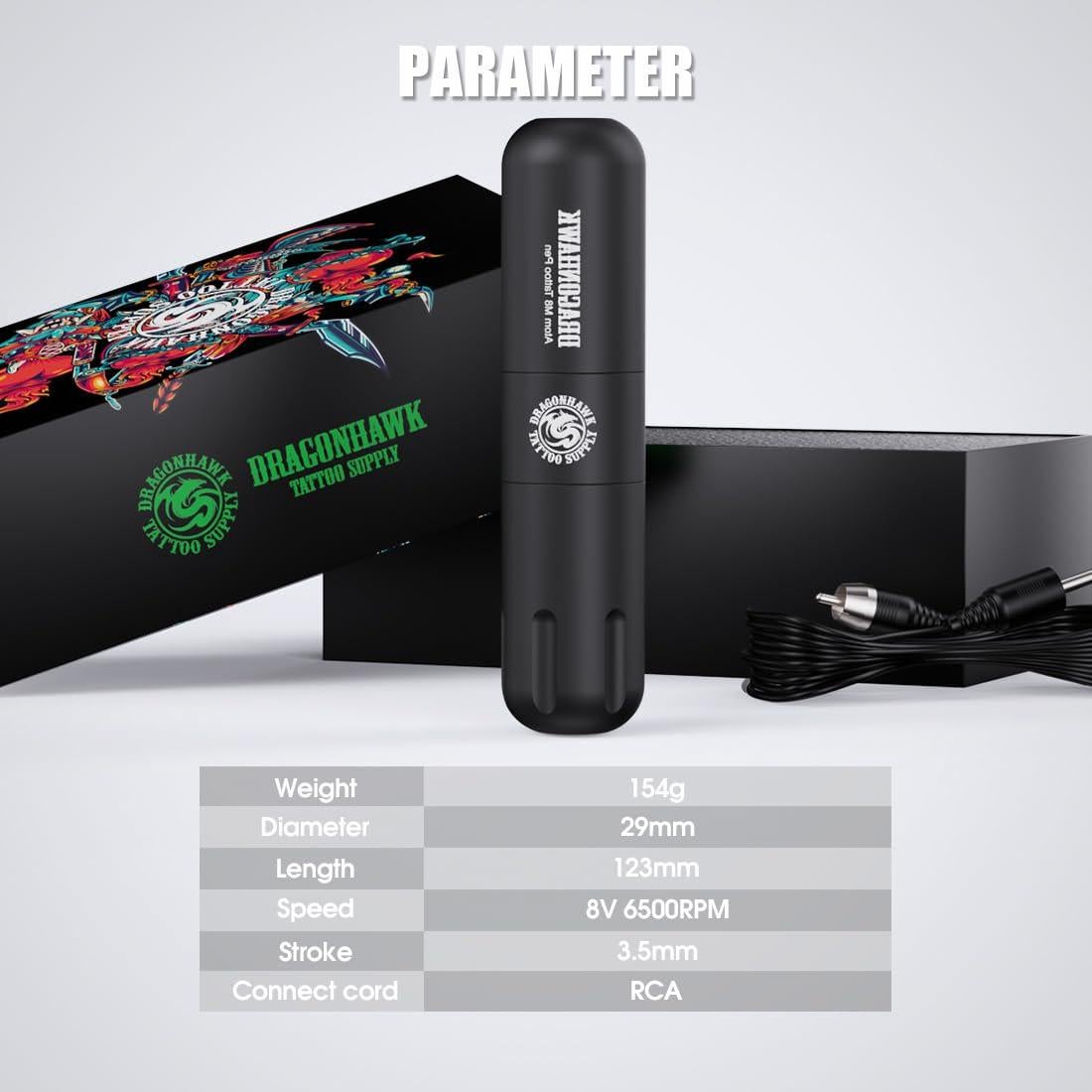 Kit de Tatuaje Inalámbrico Dragonhawk con 50 Agujas y Tinta