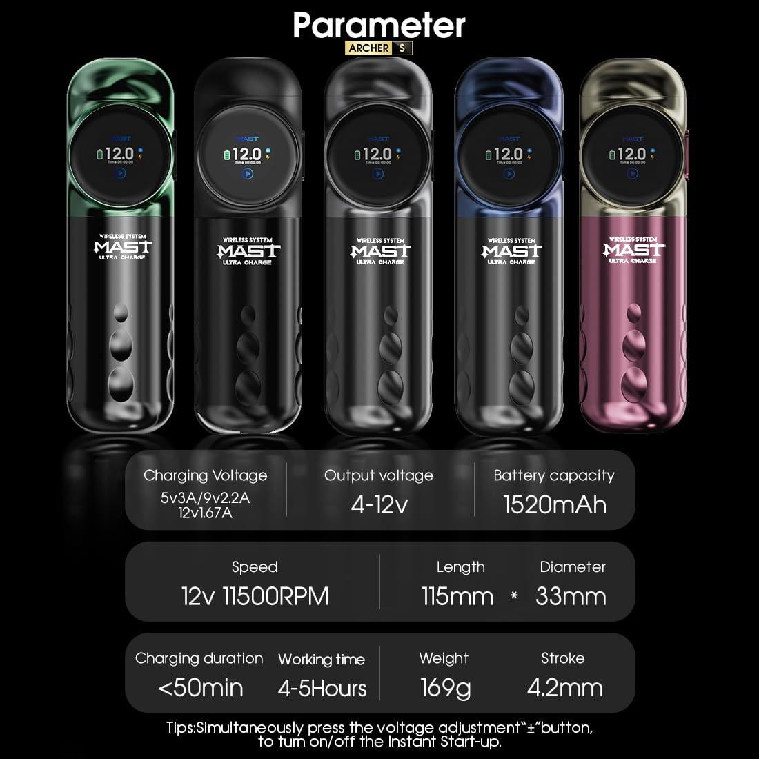 Mast Archer S Máquina de Tatuaje Inalámbrica 4.2mm Gris Mate